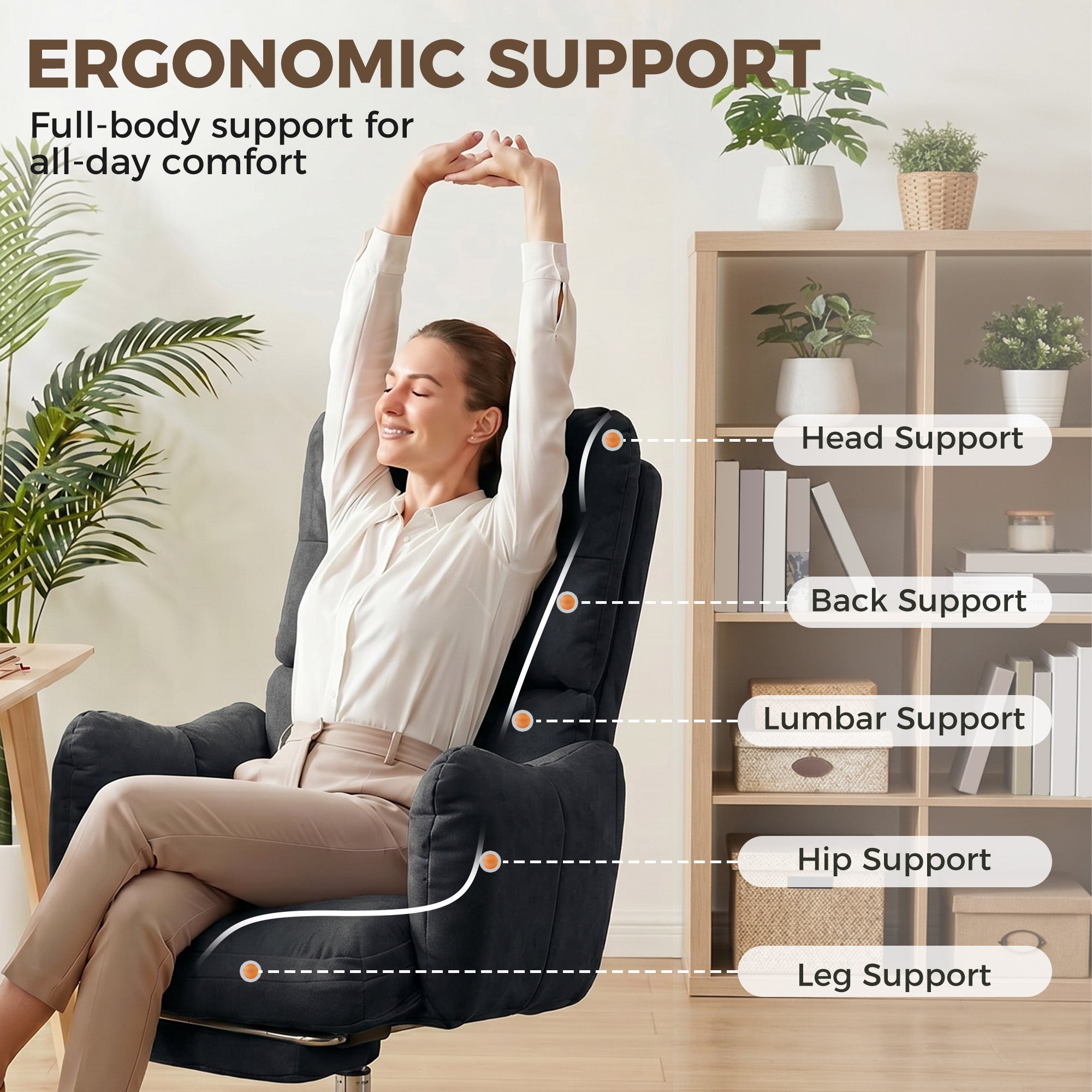 Ergonomic Reclining Office Chair with Footrest - Black-Office Products > Office Furniture > Office Chairs > Task Chairs-DECOROLALA
