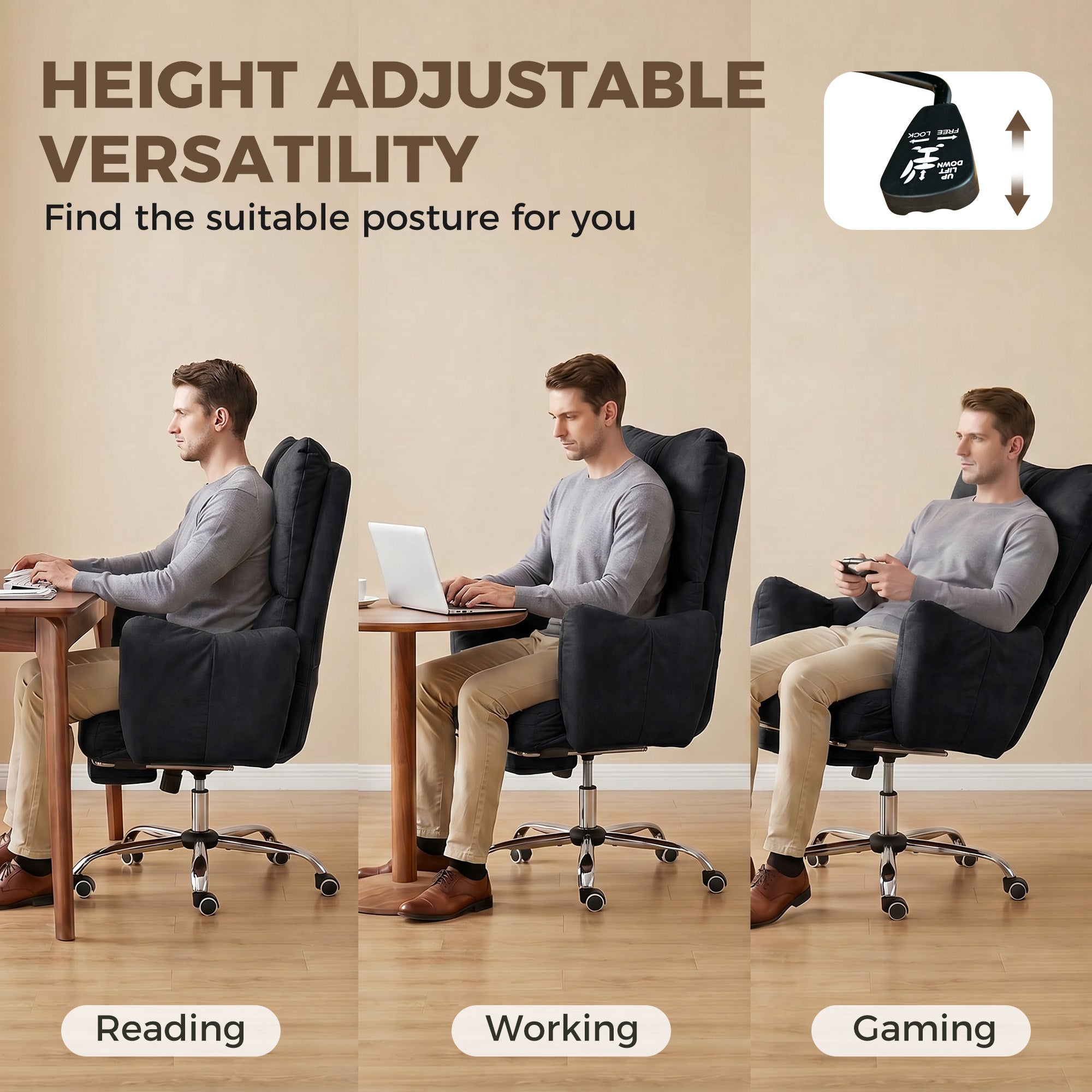 Ergonomic Reclining Office Chair with Footrest - Black-Office Products > Office Furniture > Office Chairs > Task Chairs-DECOROLALA