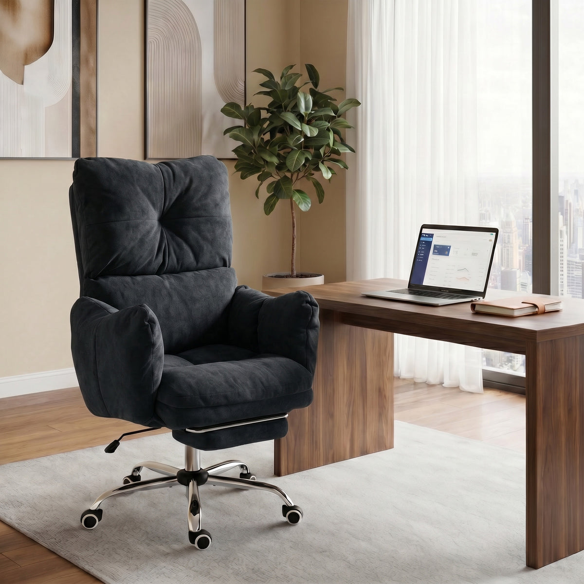 Ergonomic Reclining Office Chair with Footrest - Black-Office Products > Office Furniture > Office Chairs > Task Chairs-DECOROLALA
