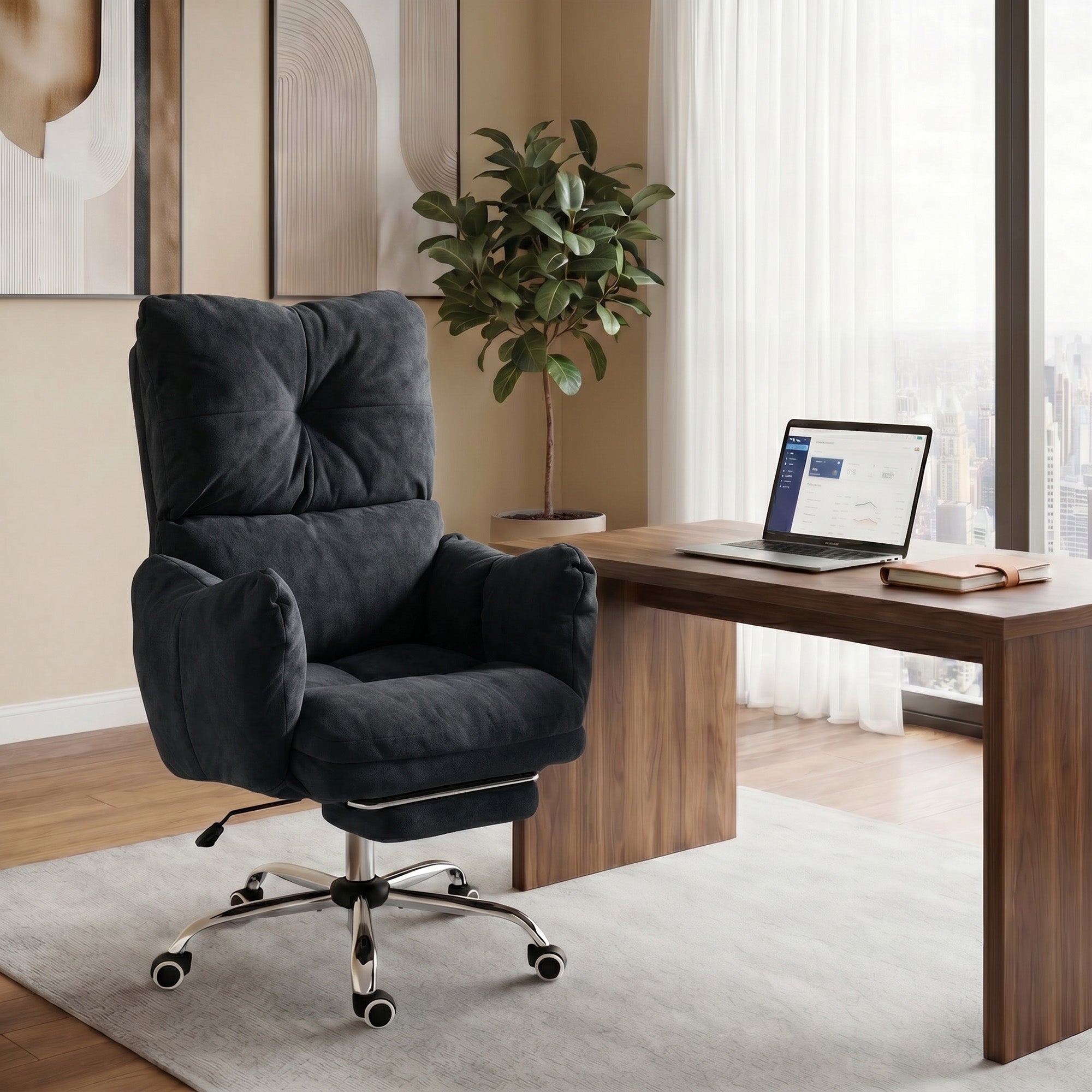 Ergonomic Reclining Office Chair with Footrest - Black-Office Products > Office Furniture > Office Chairs > Task Chairs-DECOROLALA