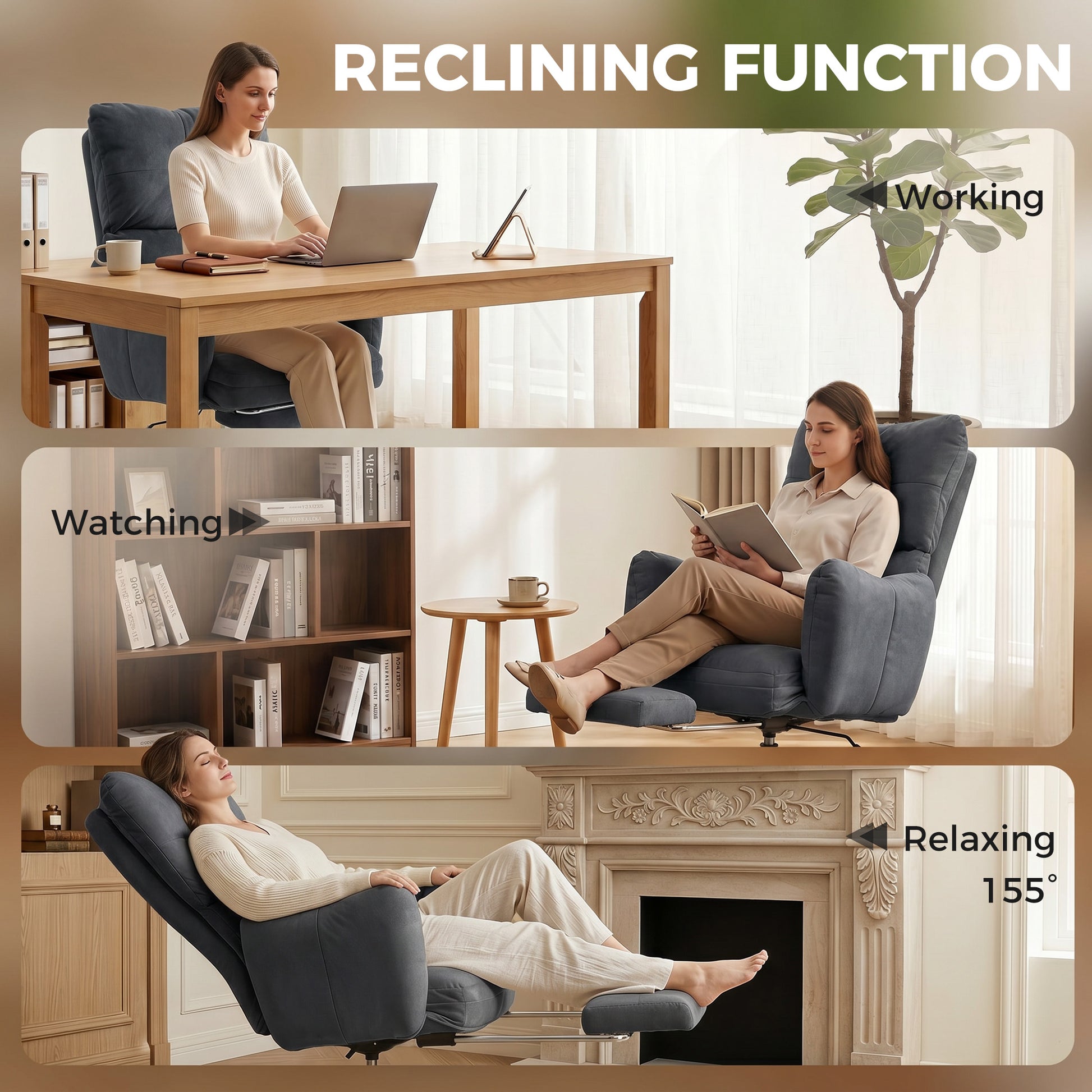 Ergonomic Reclining Office Chair with Footrest - Dark Grey-Office Products > Office Furniture > Office Chairs > Task Chairs-DECOROLALA