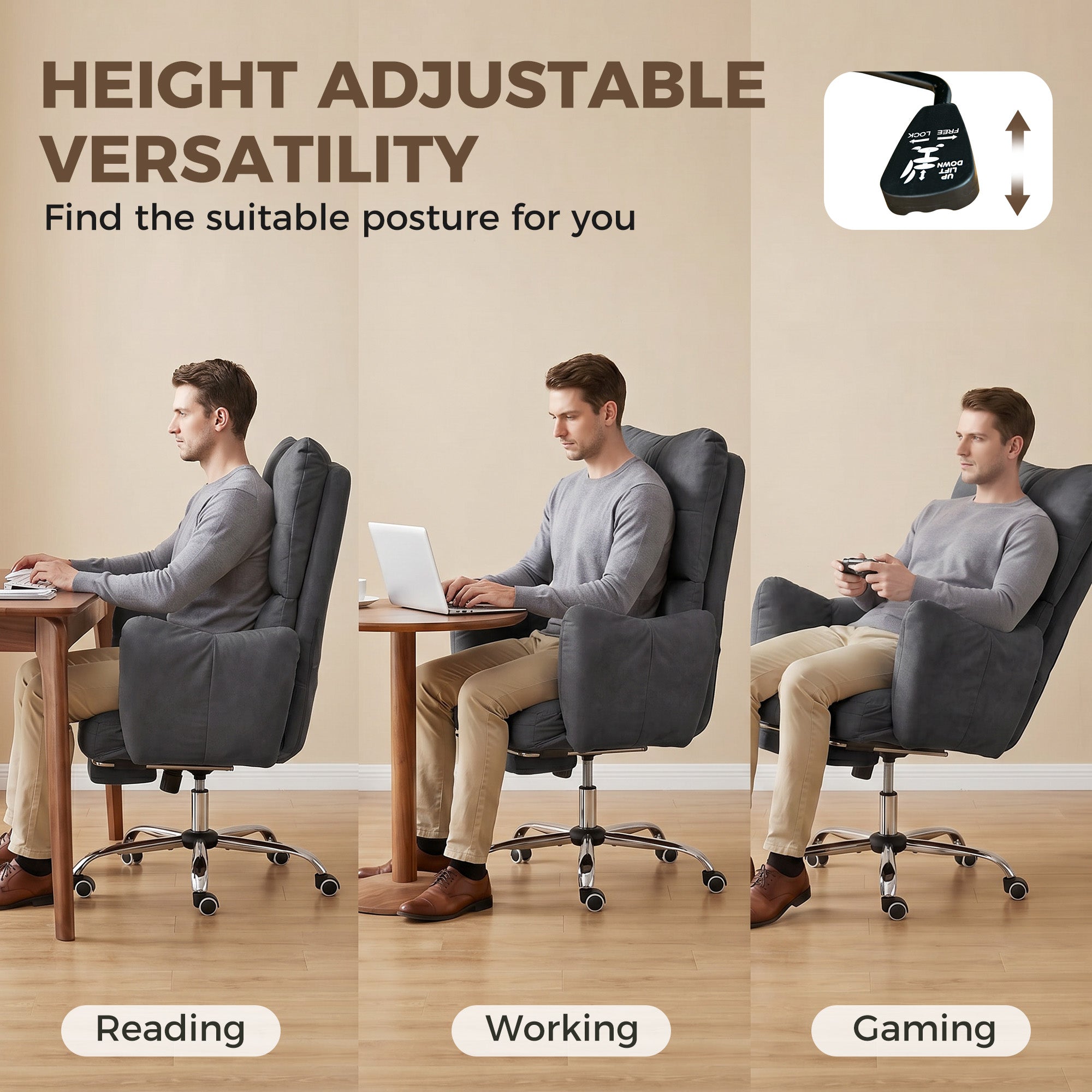 Ergonomic Reclining Office Chair with Footrest - Dark Grey-Office Products > Office Furniture > Office Chairs > Task Chairs-DECOROLALA