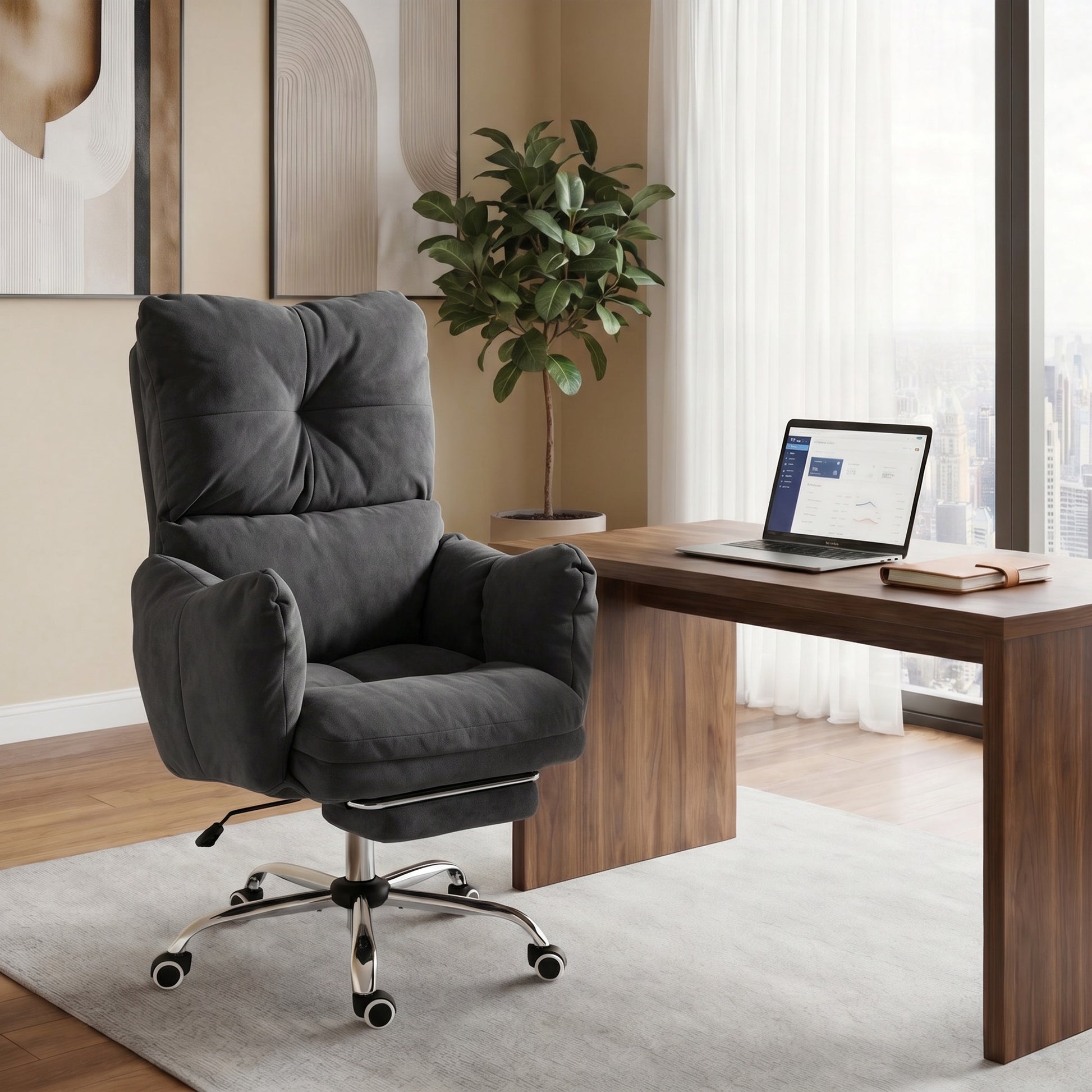 Ergonomic Reclining Office Chair with Footrest - Dark Grey-Office Products > Office Furniture > Office Chairs > Task Chairs-DECOROLALA