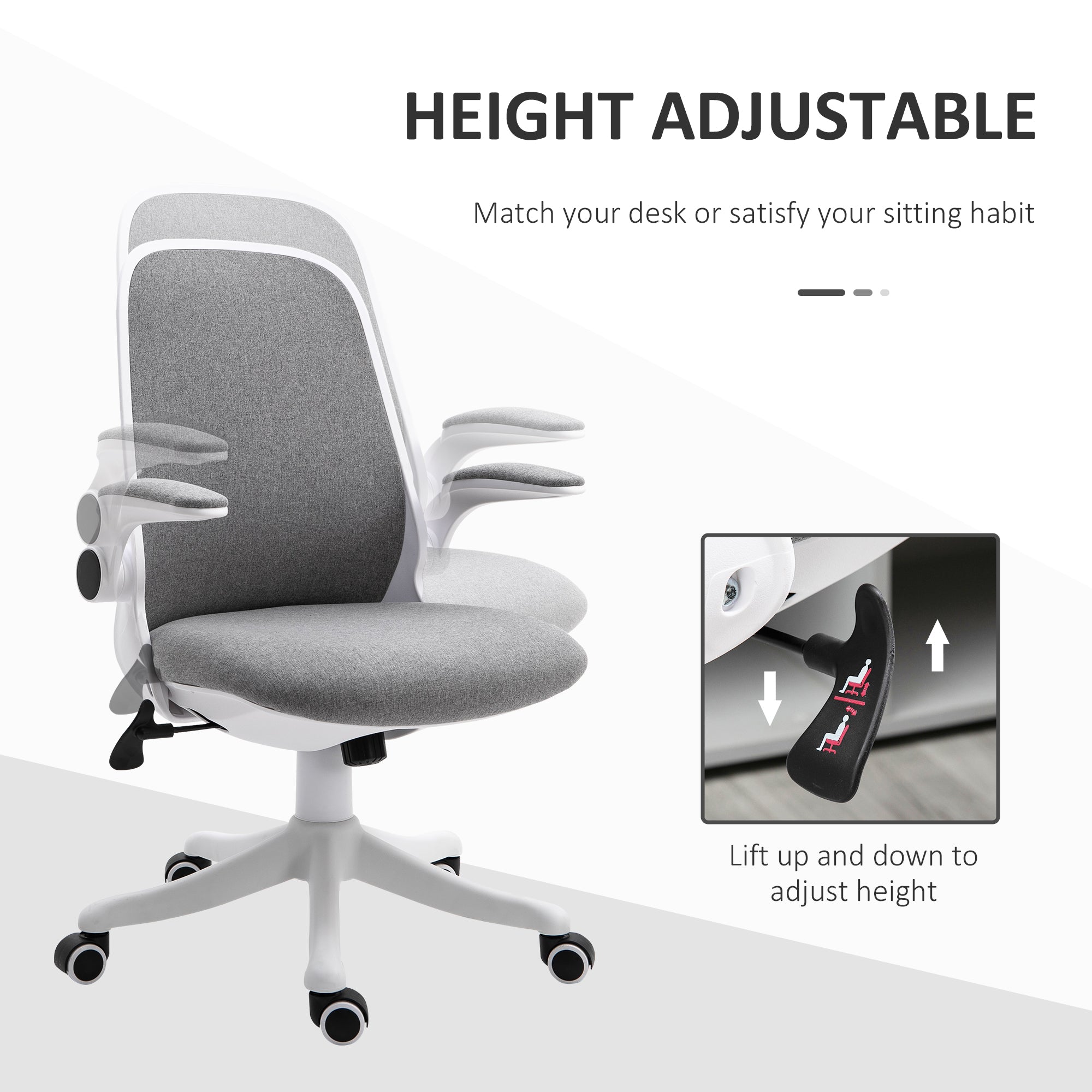 Ergonomic Swivel Office Chair - Grey Linen Fabric Task Chair-Office Products > Office Furniture > Office Chairs > Task Chairs-DECOROLALA