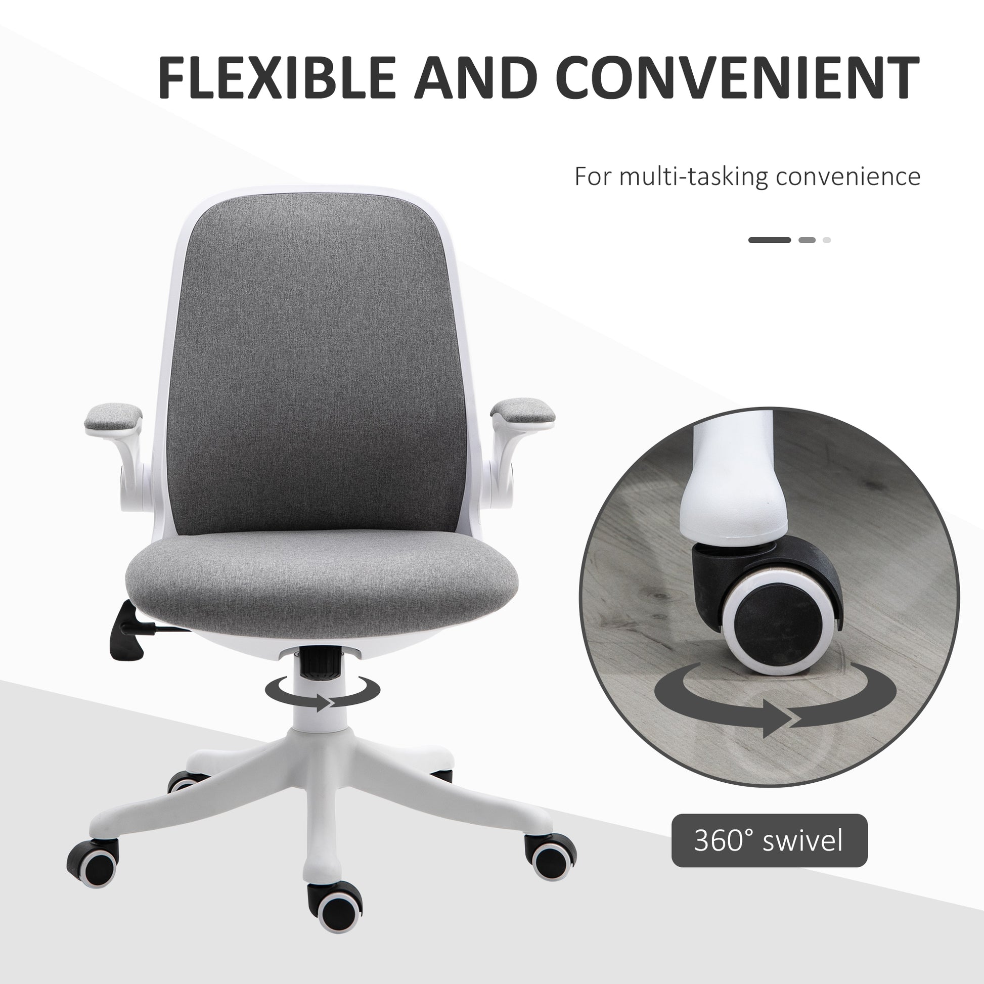 Ergonomic Swivel Office Chair - Grey Linen Fabric Task Chair-Office Products > Office Furniture > Office Chairs > Task Chairs-DECOROLALA