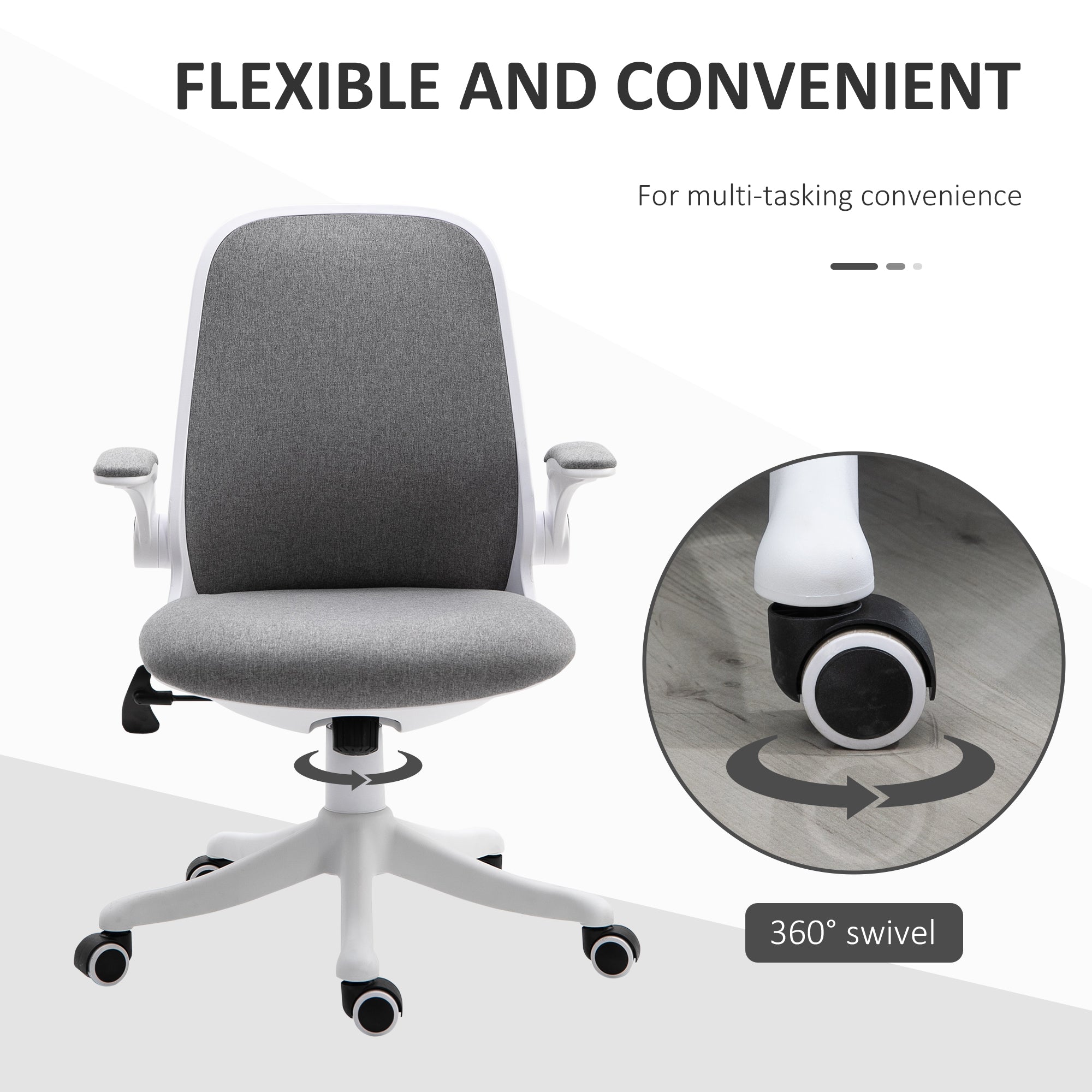 Ergonomic Swivel Office Chair - Grey Linen Fabric Task Chair-Office Products > Office Furniture > Office Chairs > Task Chairs-DECOROLALA