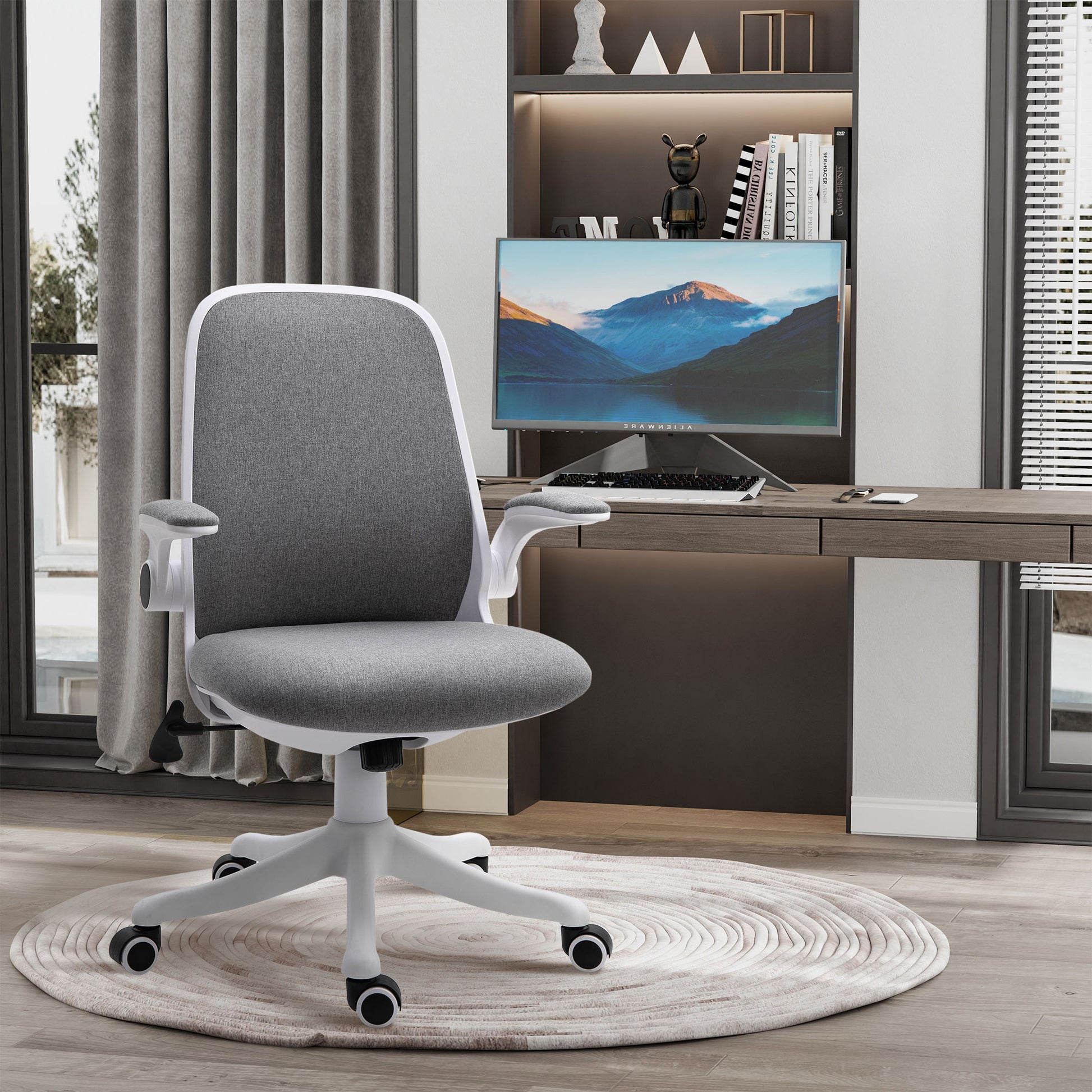 Ergonomic Swivel Office Chair - Grey Linen Fabric Task Chair-Office Products > Office Furniture > Office Chairs > Task Chairs-DECOROLALA