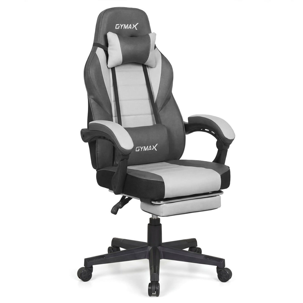 Ergonomic Video Game Chair with Headrest and Reclining Backrest-Grey-Gaming Chairs-DECOROLALA