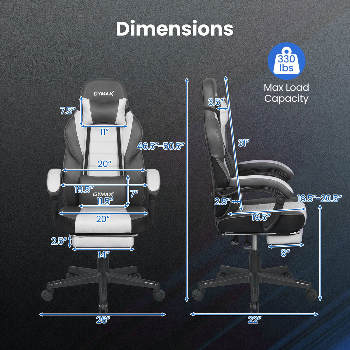 Ergonomic Video Game Chair with Headrest and Reclining Backrest-Grey-Gaming Chairs-DECOROLALA