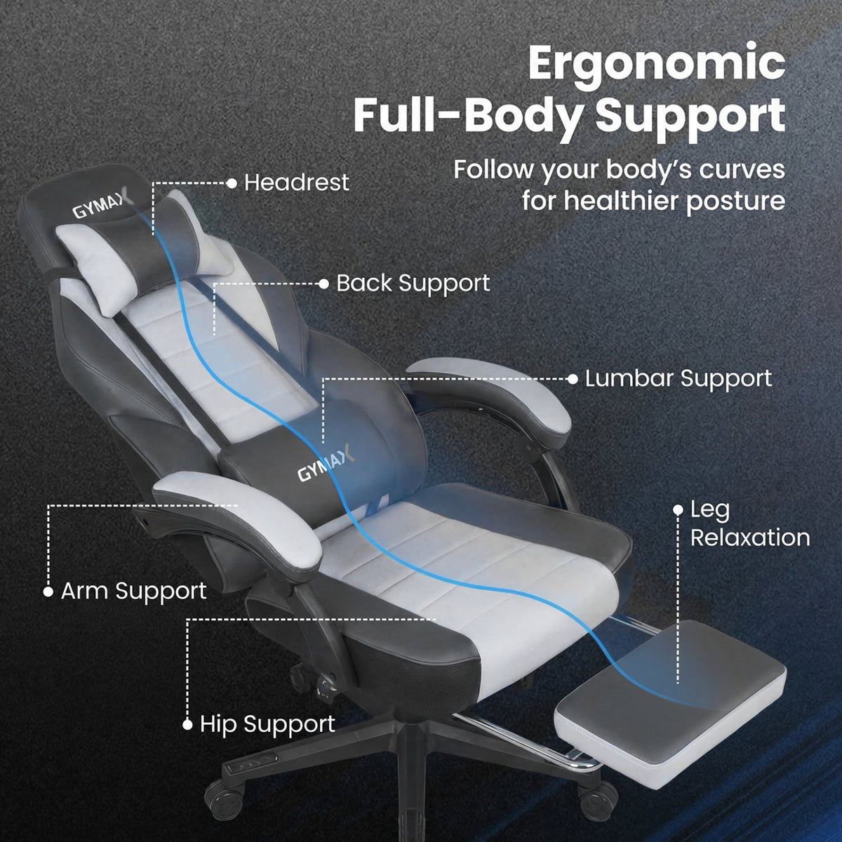 Ergonomic Video Game Chair with Headrest and Reclining Backrest-Grey-Gaming Chairs-DECOROLALA
