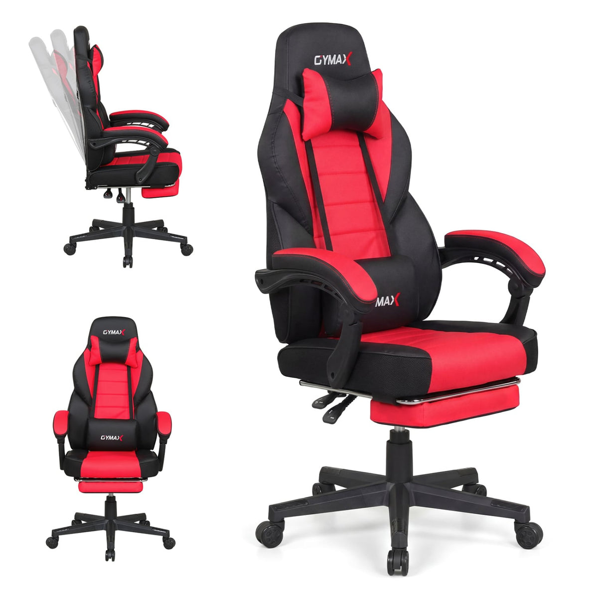 Ergonomic Video Game Chair with Headrest and Reclining Backrest-Red-Gaming Chairs-DECOROLALA