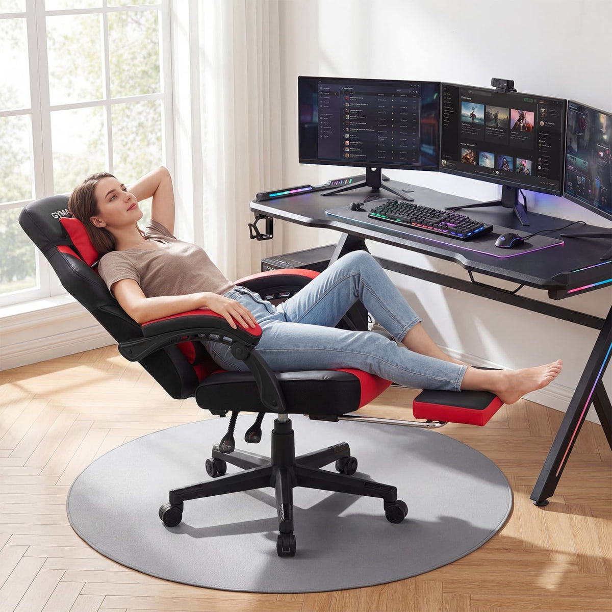 Ergonomic Video Game Chair with Headrest and Reclining Backrest-Red-Gaming Chairs-DECOROLALA