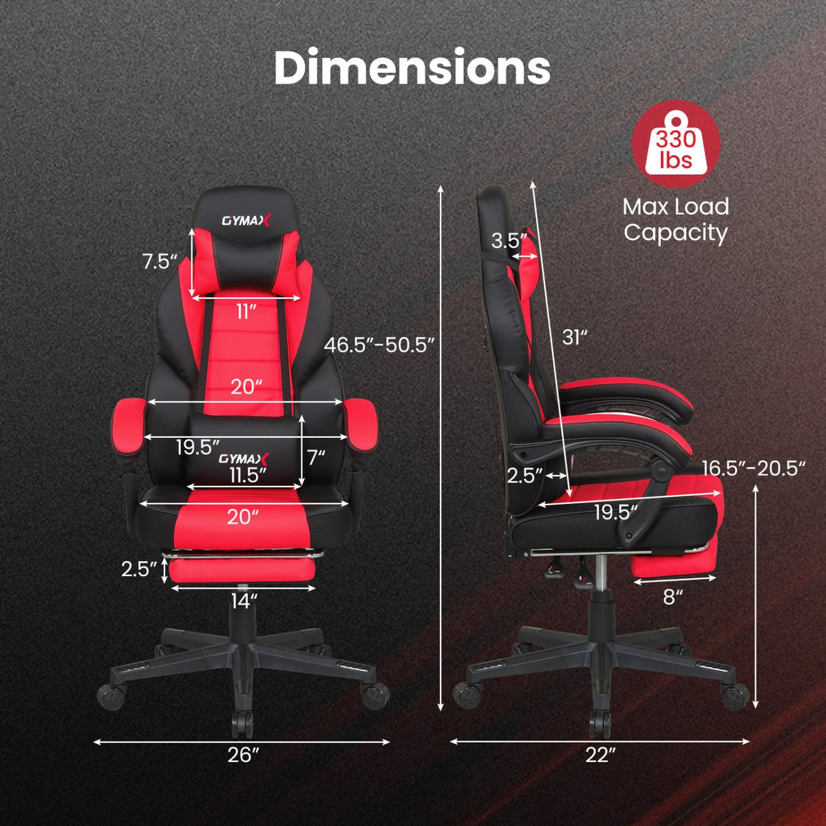 Ergonomic Video Game Chair with Headrest and Reclining Backrest-Red-Gaming Chairs-DECOROLALA