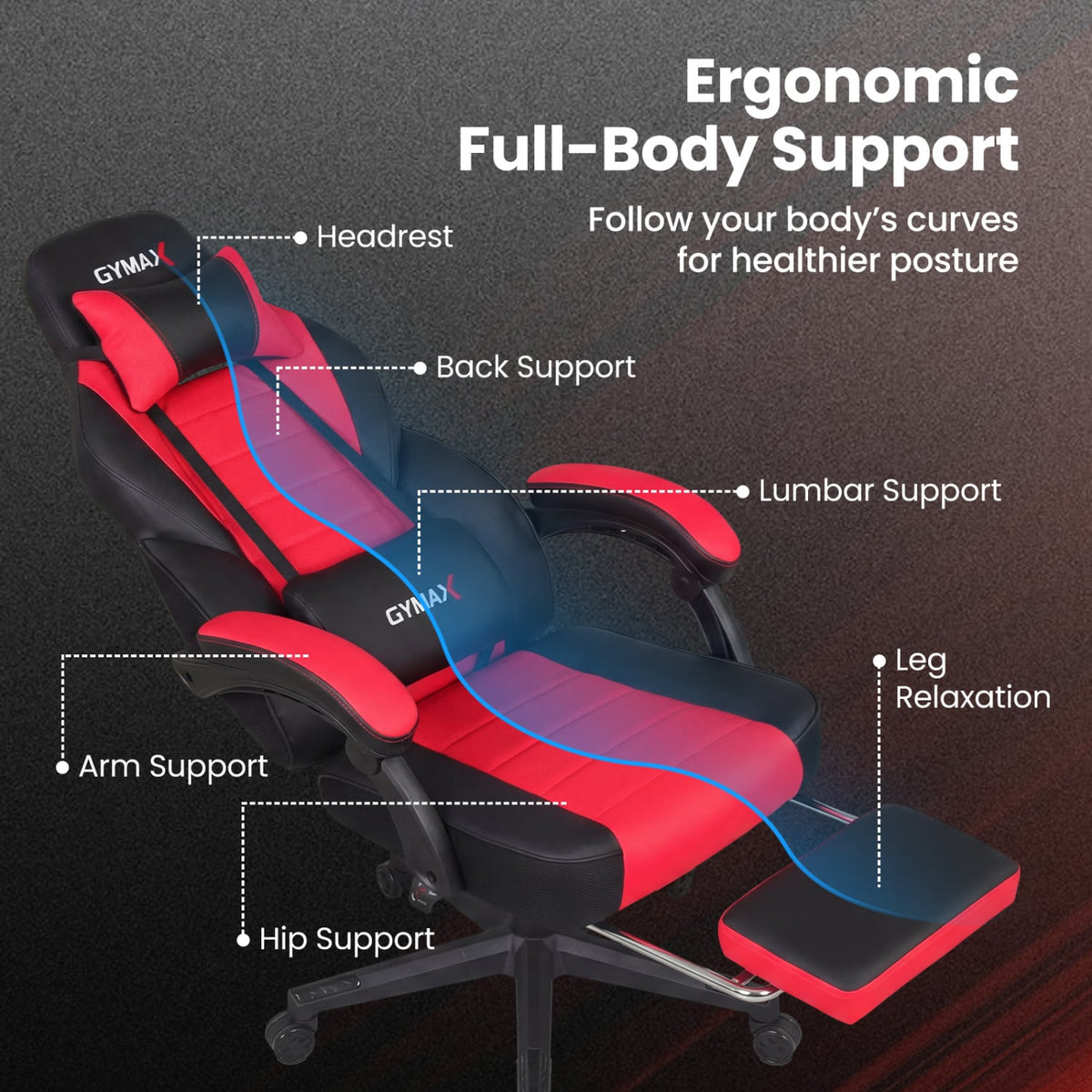 Ergonomic Video Game Chair with Headrest and Reclining Backrest-Red-Gaming Chairs-DECOROLALA