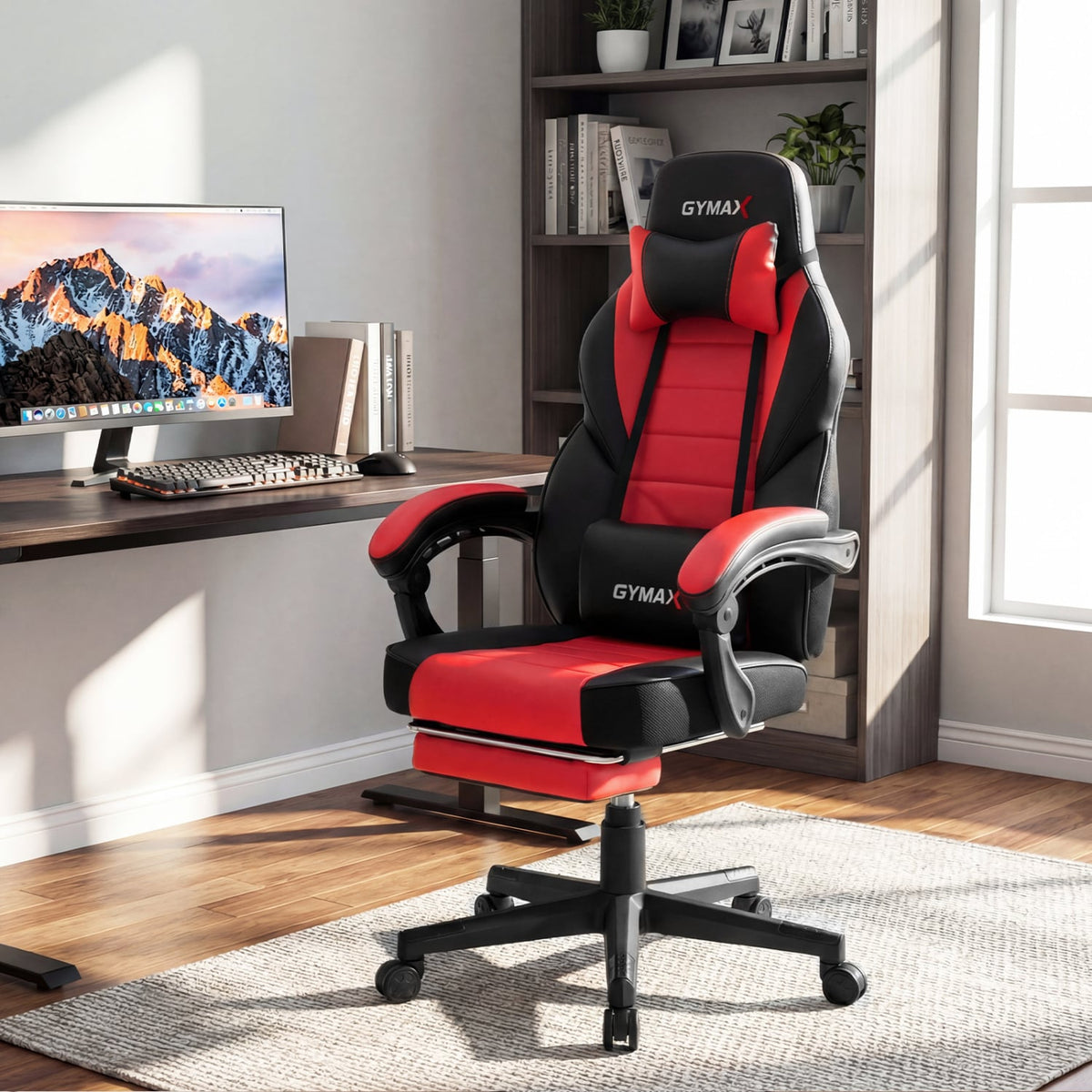 Ergonomic Video Game Chair with Headrest and Reclining Backrest-Red-Gaming Chairs-DECOROLALA