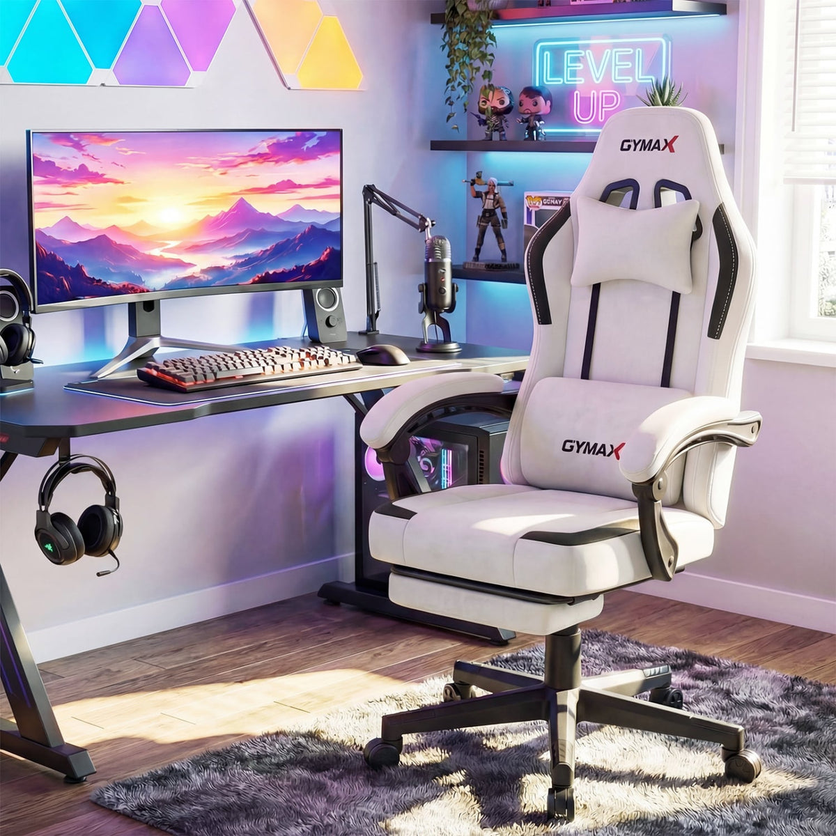 Ergonomic Video Game Chair with Headrest for Home Office-Gray-Gaming Chairs-DECOROLALA