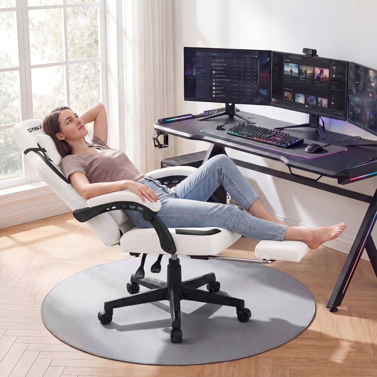 Ergonomic Video Game Chair with Headrest for Home Office-Gray-Gaming Chairs-DECOROLALA