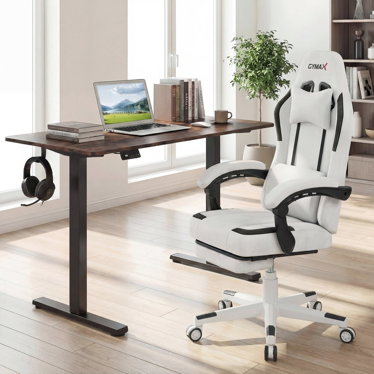 Ergonomic Video Game Chair with Headrest for Home Office-Gray-Gaming Chairs-DECOROLALA