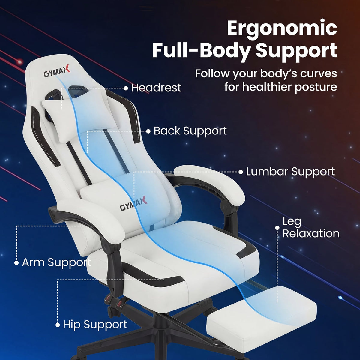 Ergonomic Video Game Chair with Headrest for Home Office-Gray-Gaming Chairs-DECOROLALA