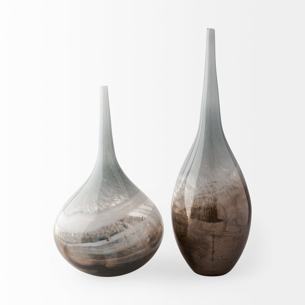 Erie II Tall Two Toned Sky Blue Dark Brown Blown Glass Vase-Vase-DECOROLALA