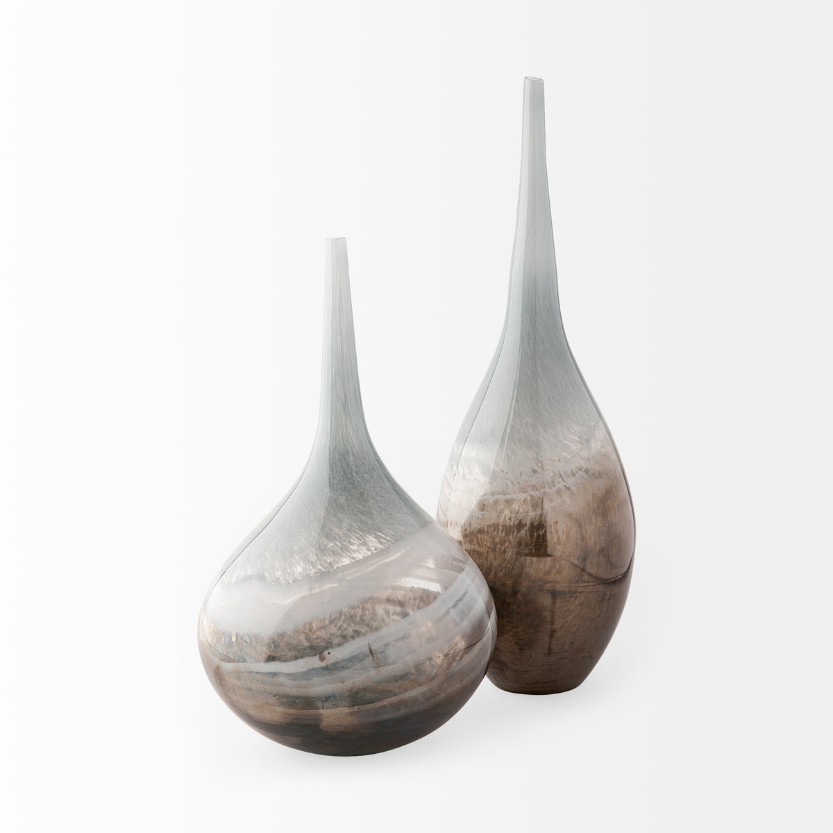 Erie II Tall Two Toned Sky Blue Dark Brown Blown Glass Vase-Vase-DECOROLALA