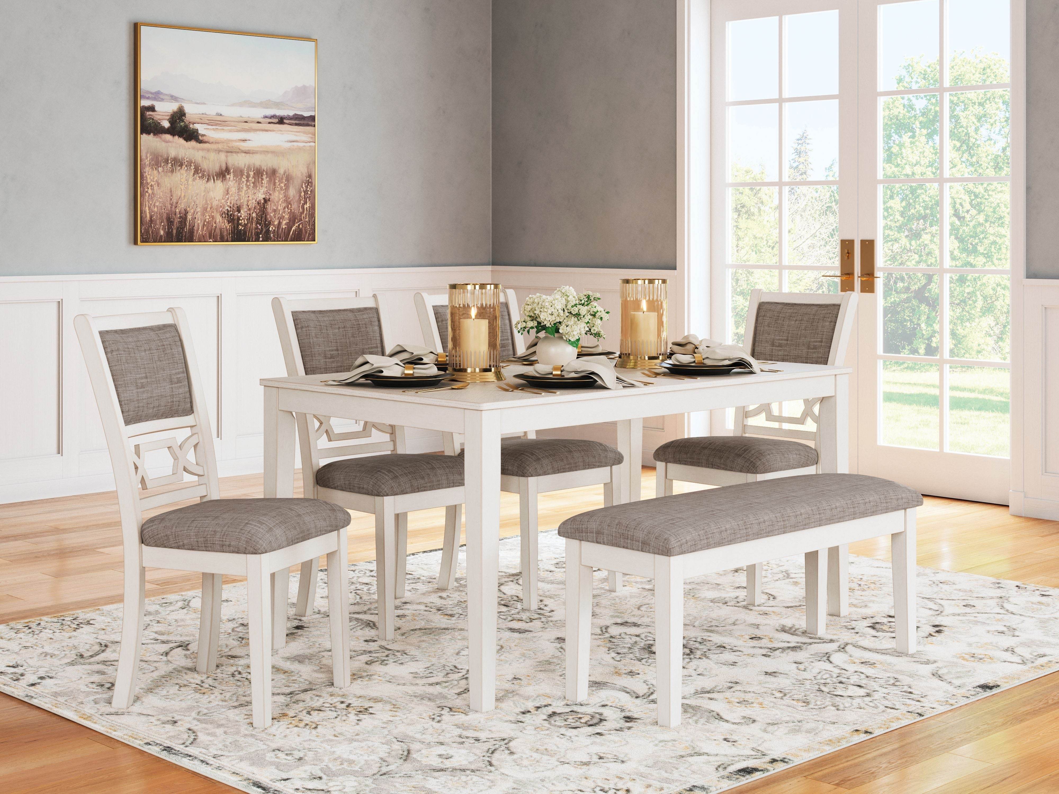 Erinberg Dining Set 6pc Antique White Gray-6 Piece Dining Room Sets-DECOROLALA
