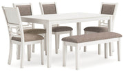 Erinberg Dining Set 6pc Antique White Gray-6 Piece Dining Room Sets-DECOROLALA