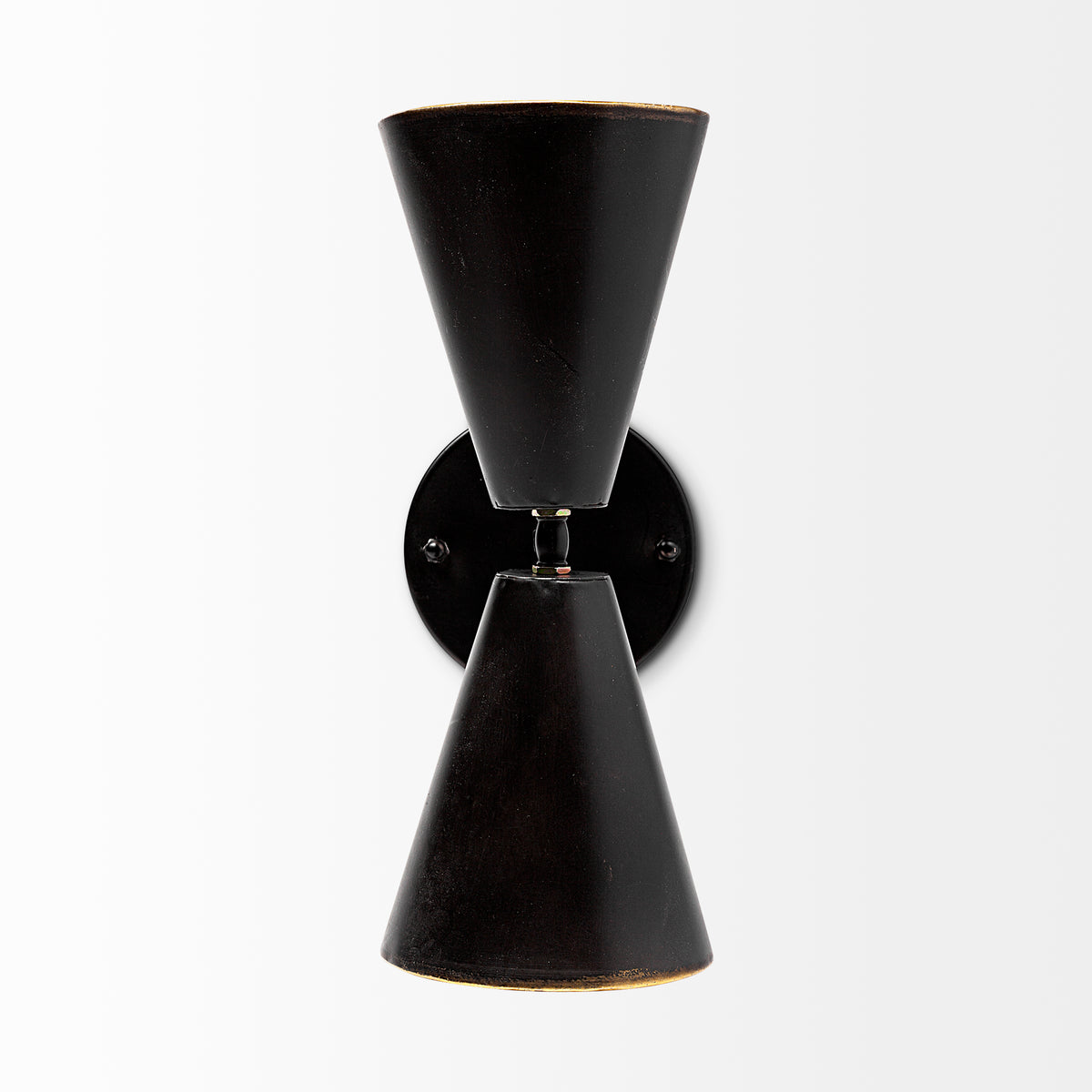 Eris II 7.3x12.6 Black Metal w/Gold Accent Double-Cone Wall Sconce-Wall Sconces-DECOROLALA