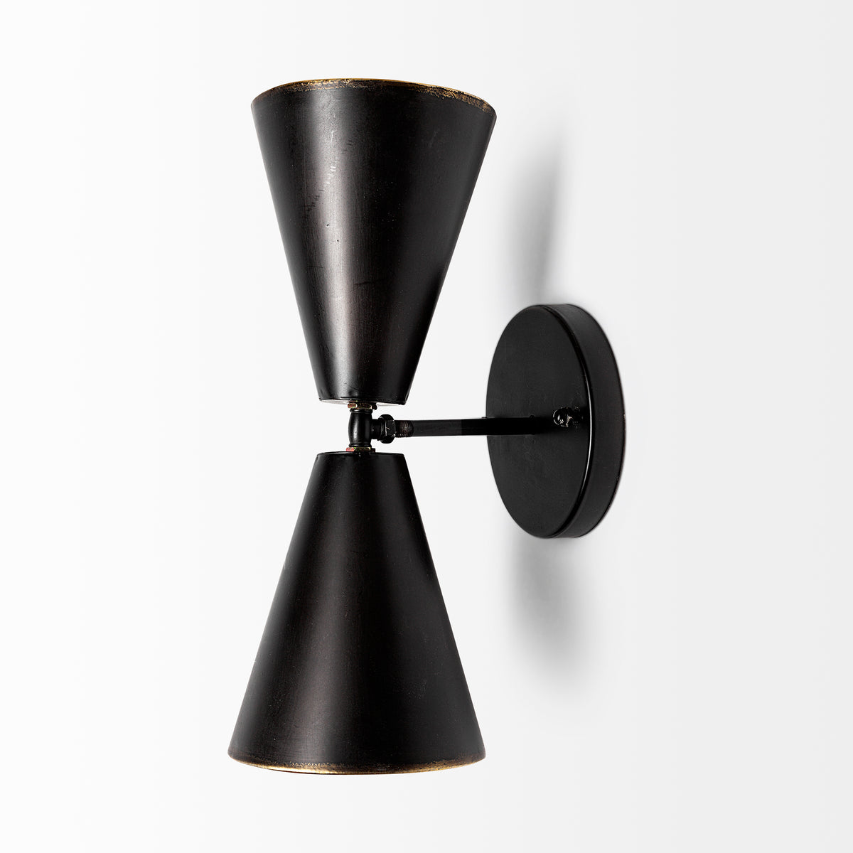 Eris II 7.3x12.6 Black Metal w/Gold Accent Double-Cone Wall Sconce-Wall Sconces-DECOROLALA