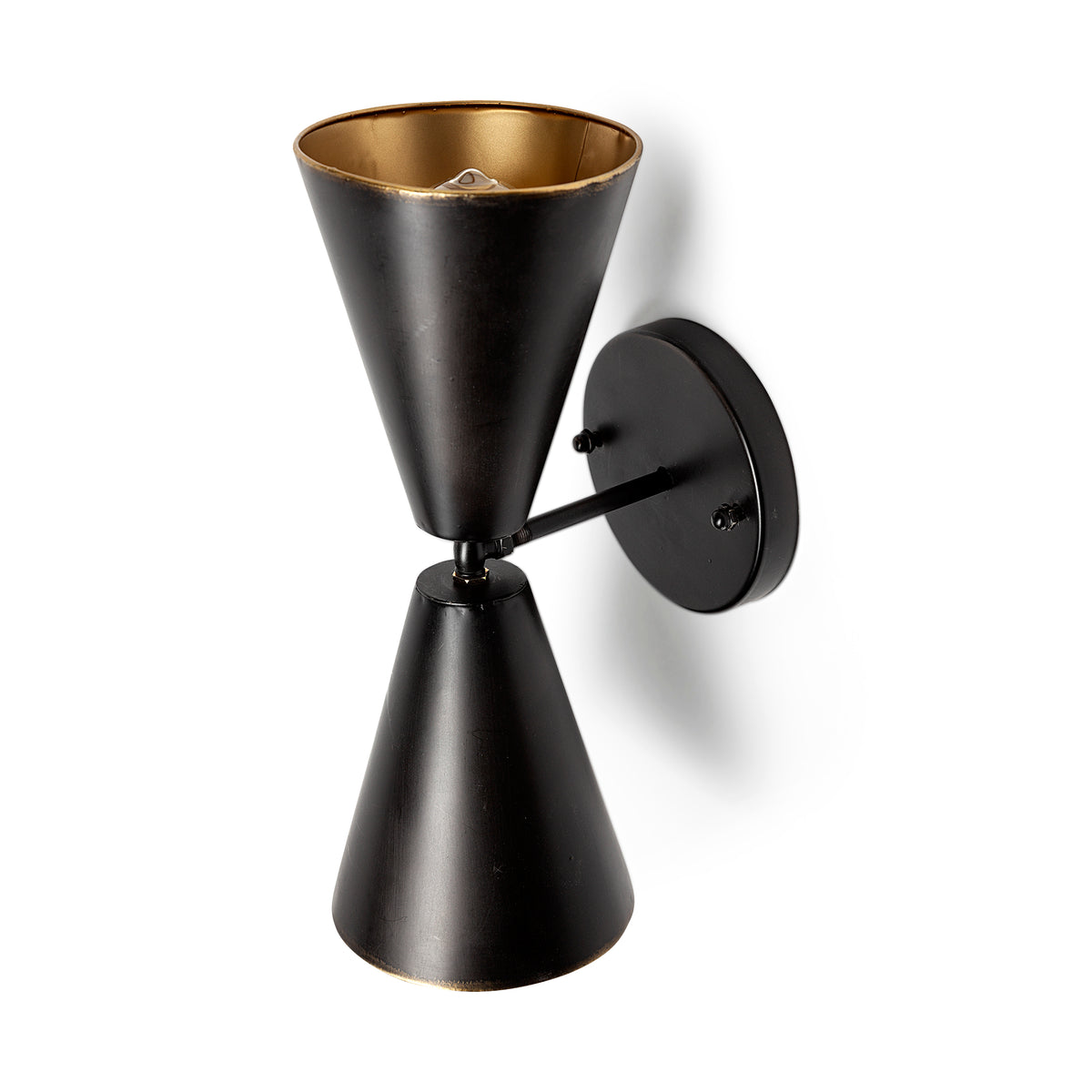 Eris II 7.3x12.6 Black Metal w/Gold Accent Double-Cone Wall Sconce-Wall Sconces-DECOROLALA