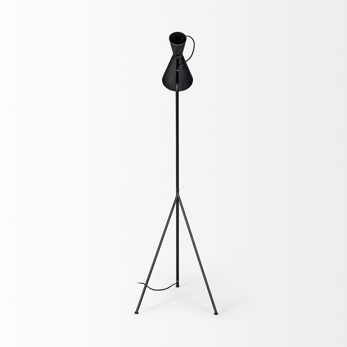 Eris III (58.3"H) Black/Brass Metal Cone Shade Floor Lamp-Floor Lamps-DECOROLALA