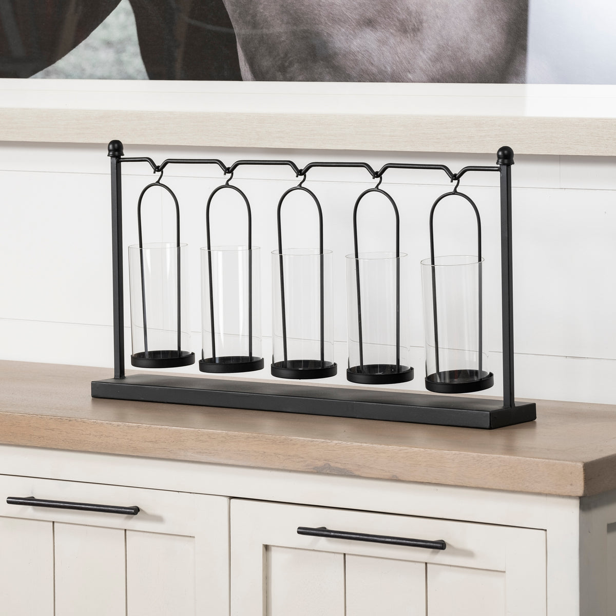 Erlen Black Metal Hanging Votive Five Candle Table Candle Holder-Table Candle Holders-DECOROLALA