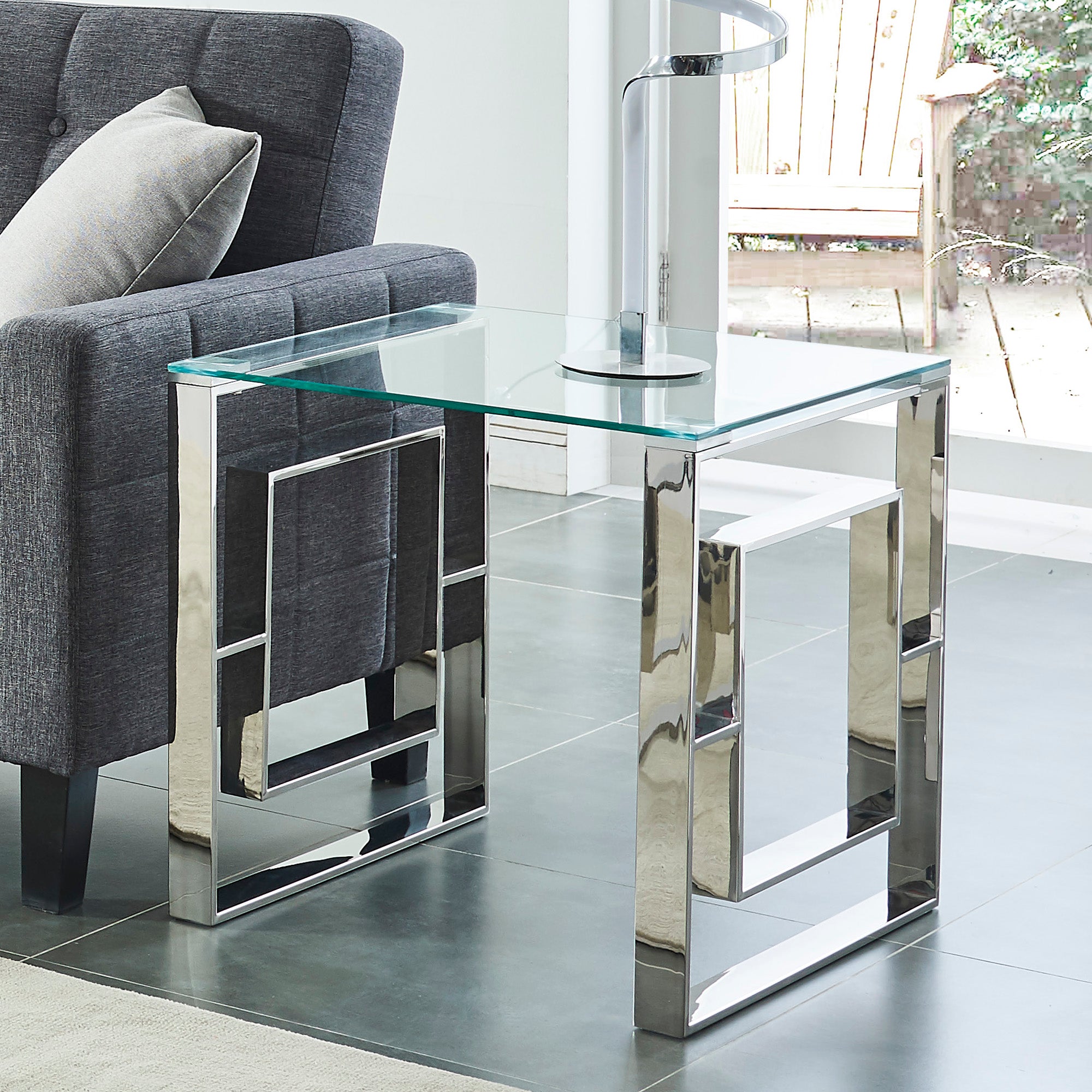 Eros Accent Table - Silver Modern Side Table-DECOROLALA