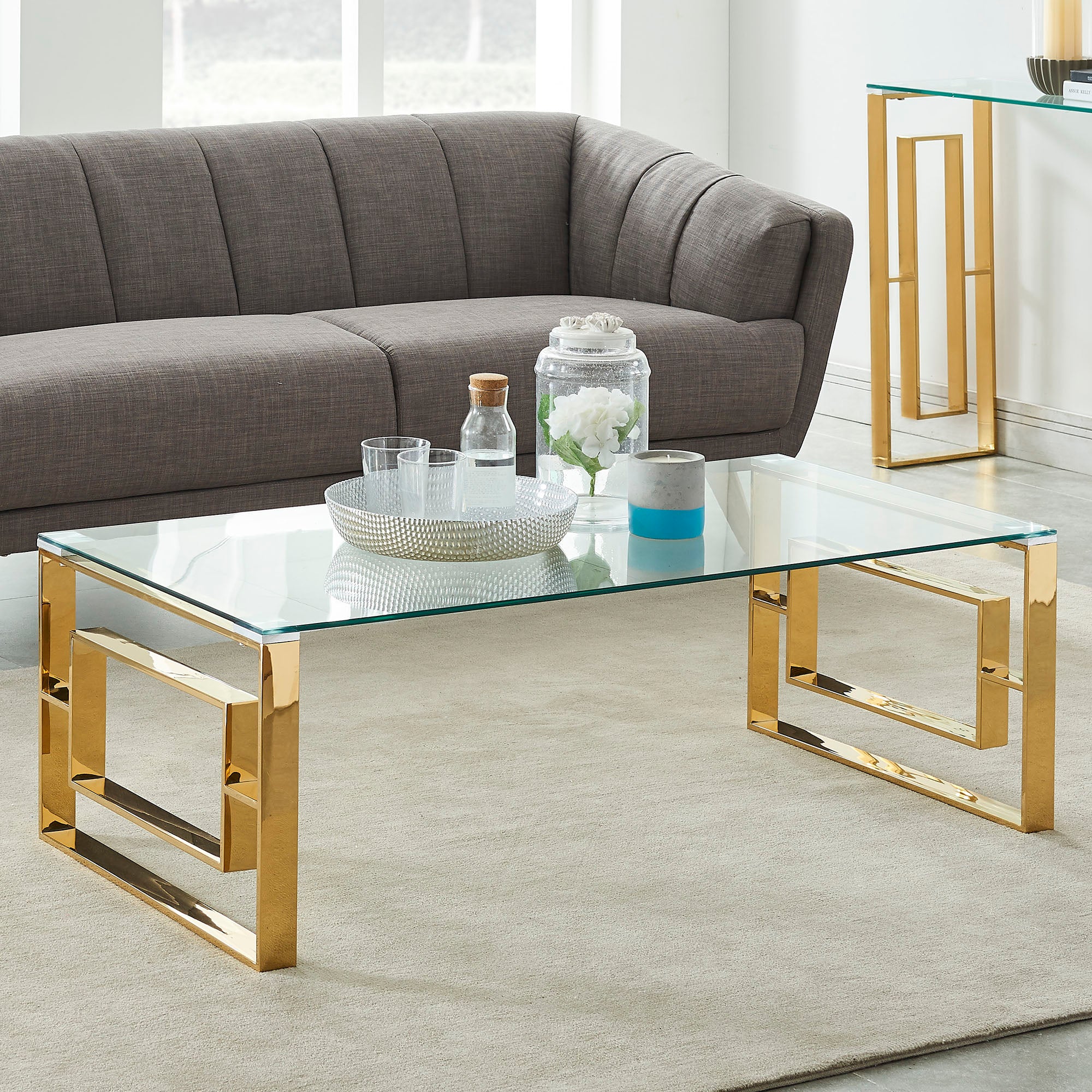 Eros Coffee Table - Gold Thick Sturdy Tabletop-DECOROLALA