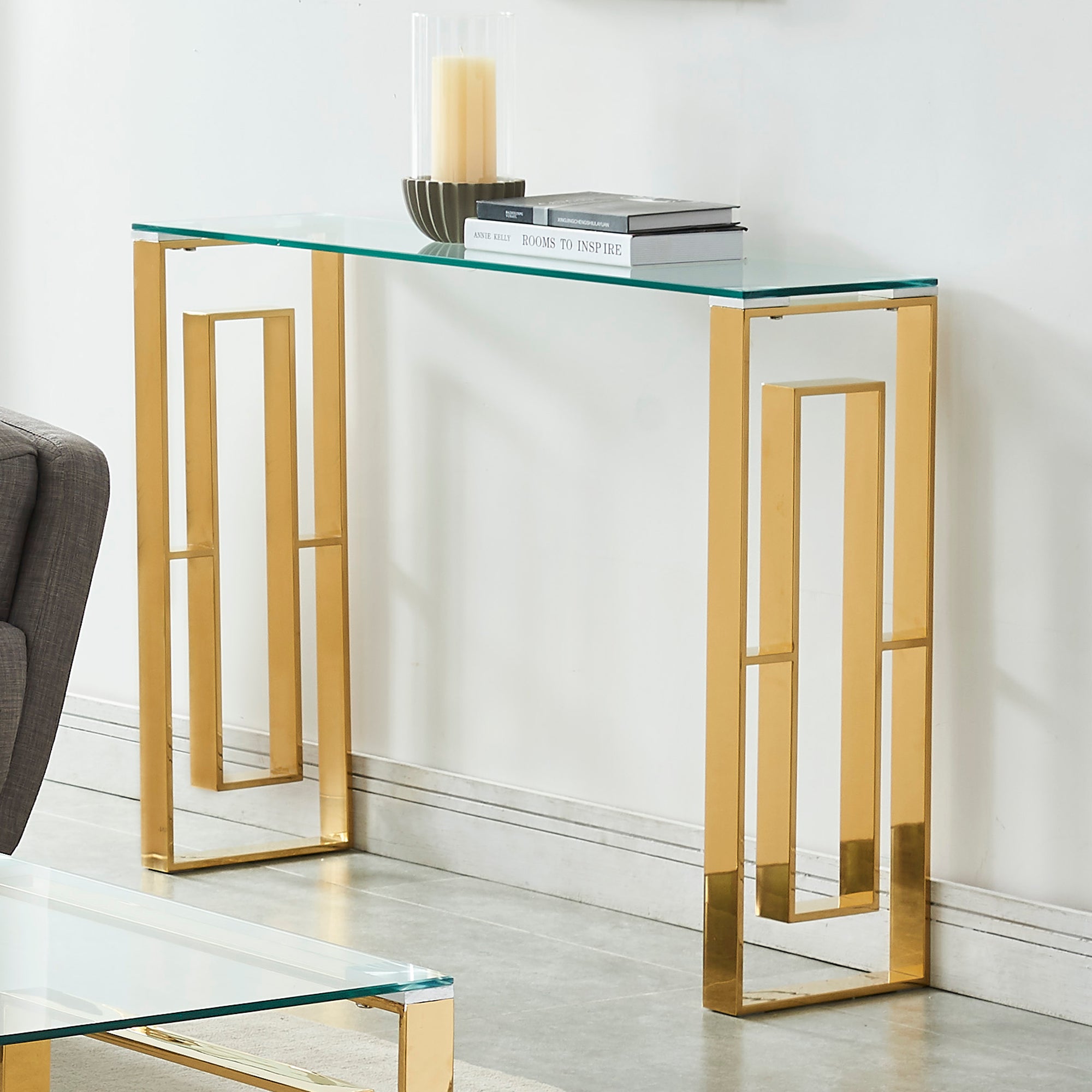 Eros Console Table - Gold Ornate Entryway Desk-DECOROLALA