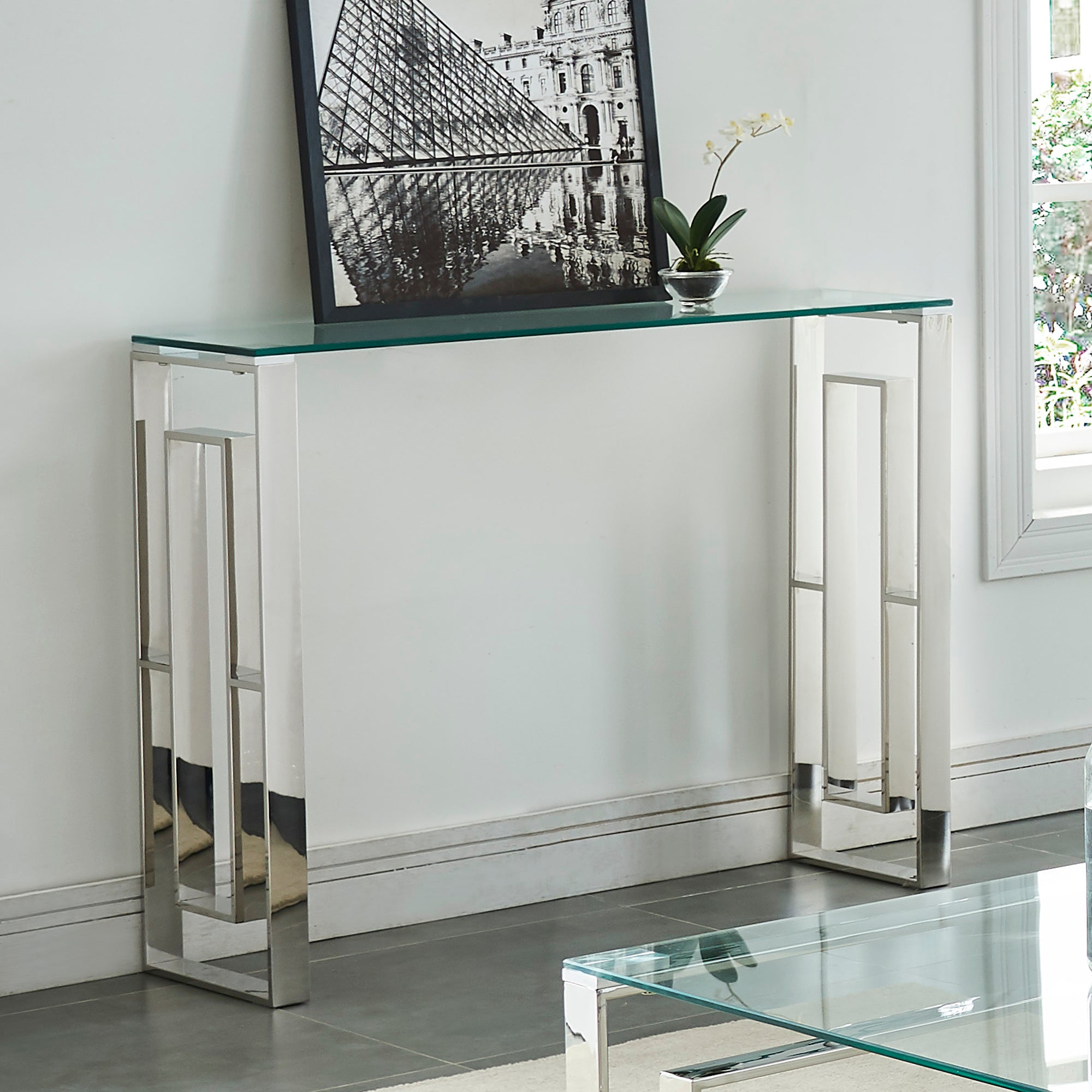 Eros Console Table - Silver Ornate Entryway Desk-DECOROLALA