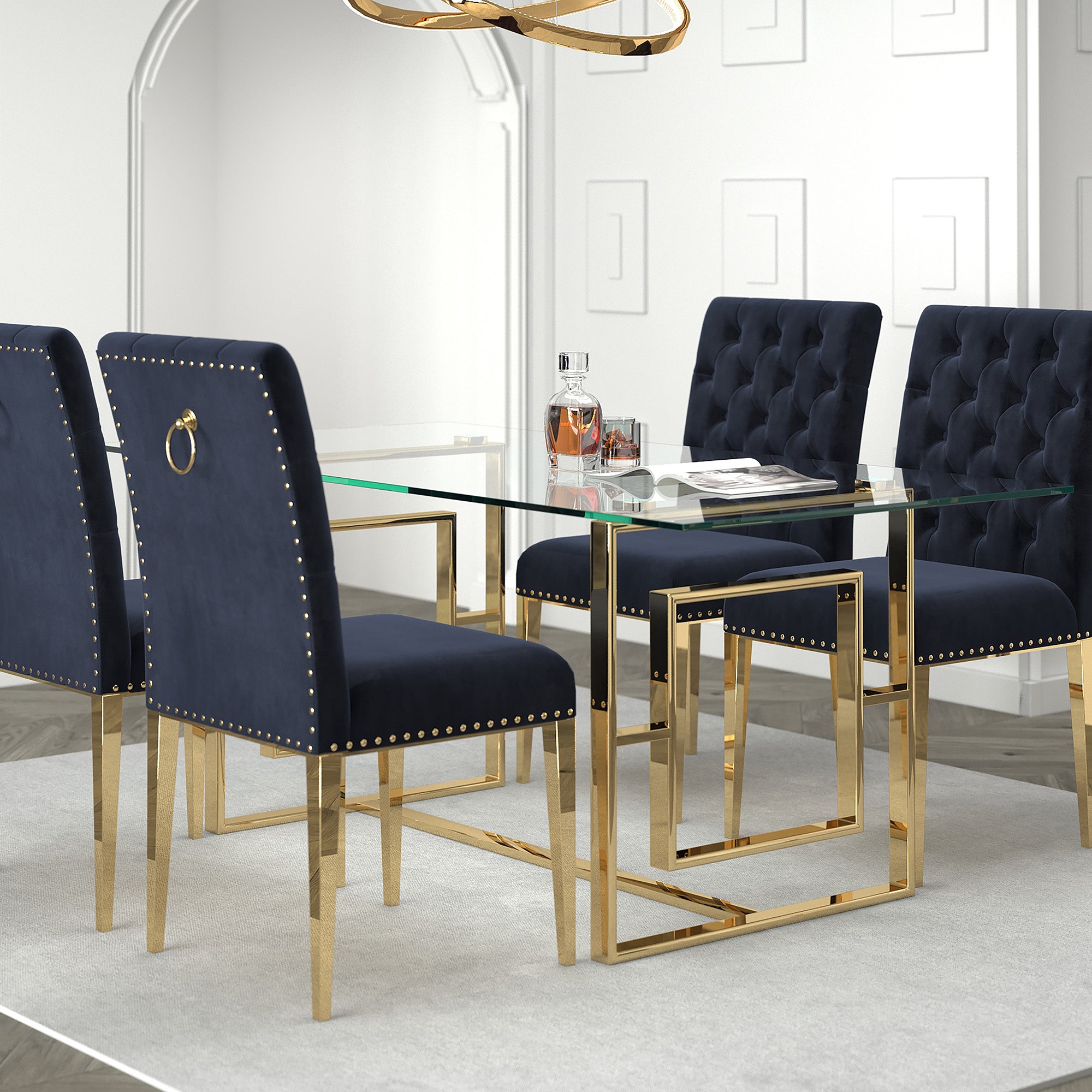 Eros Dining Table - Gold Geometric Legs Glass Top-DECOROLALA