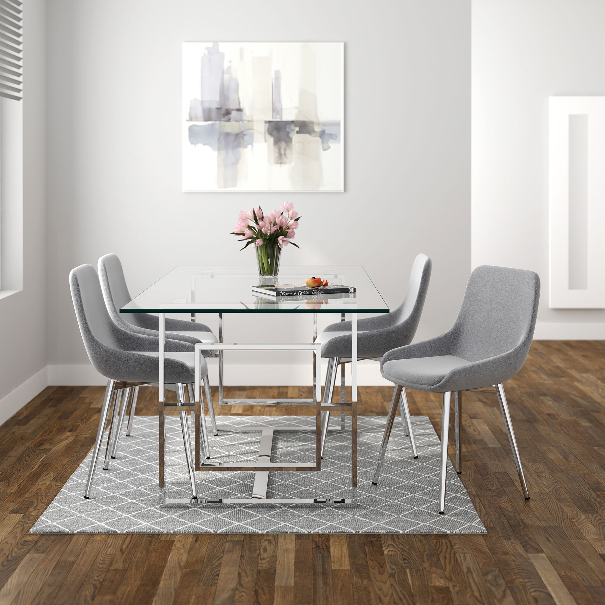 Eros Dining Table - Silver Glass Top Geometric Base-DECOROLALA
