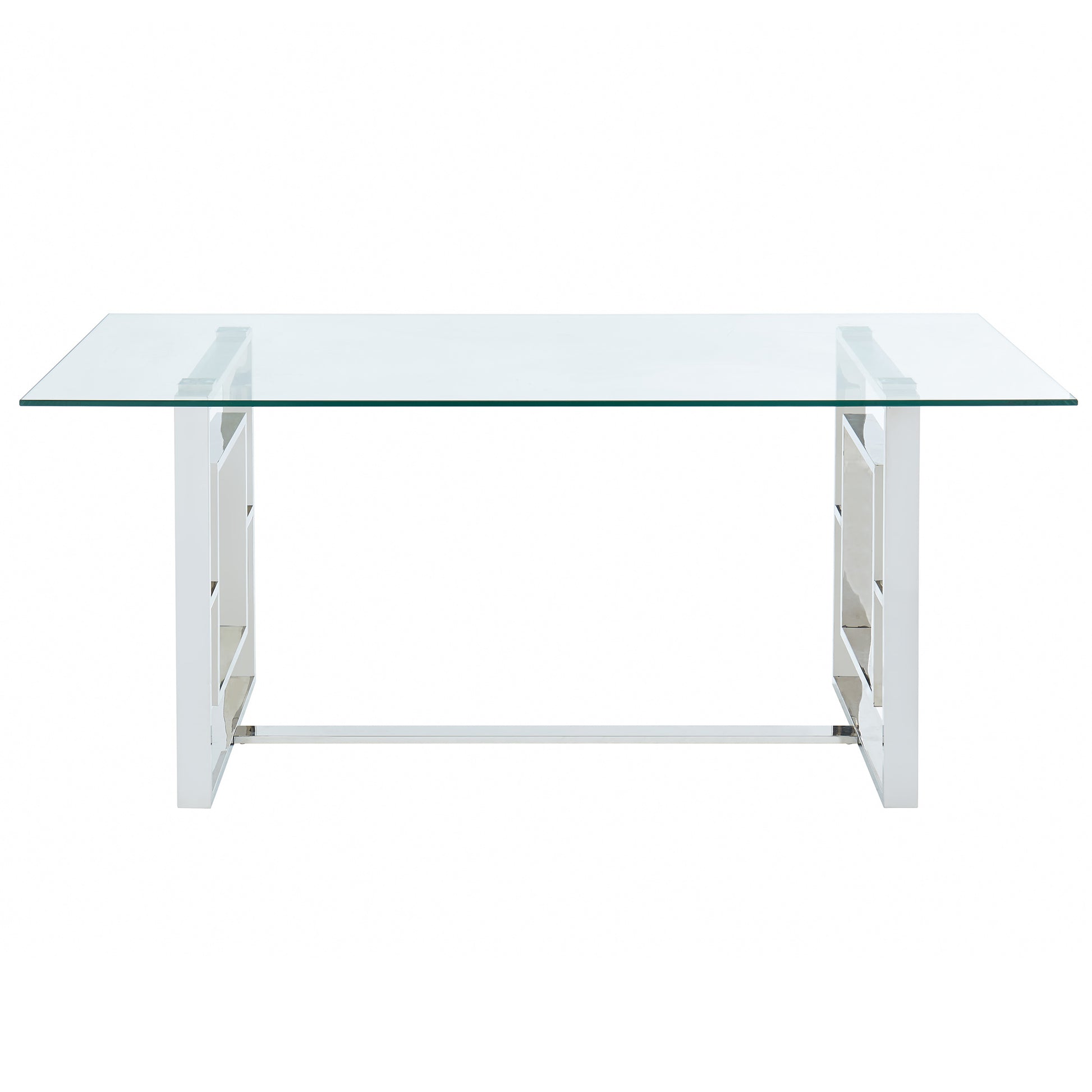 Eros Dining Table - Silver Glass Top Geometric Base-DECOROLALA