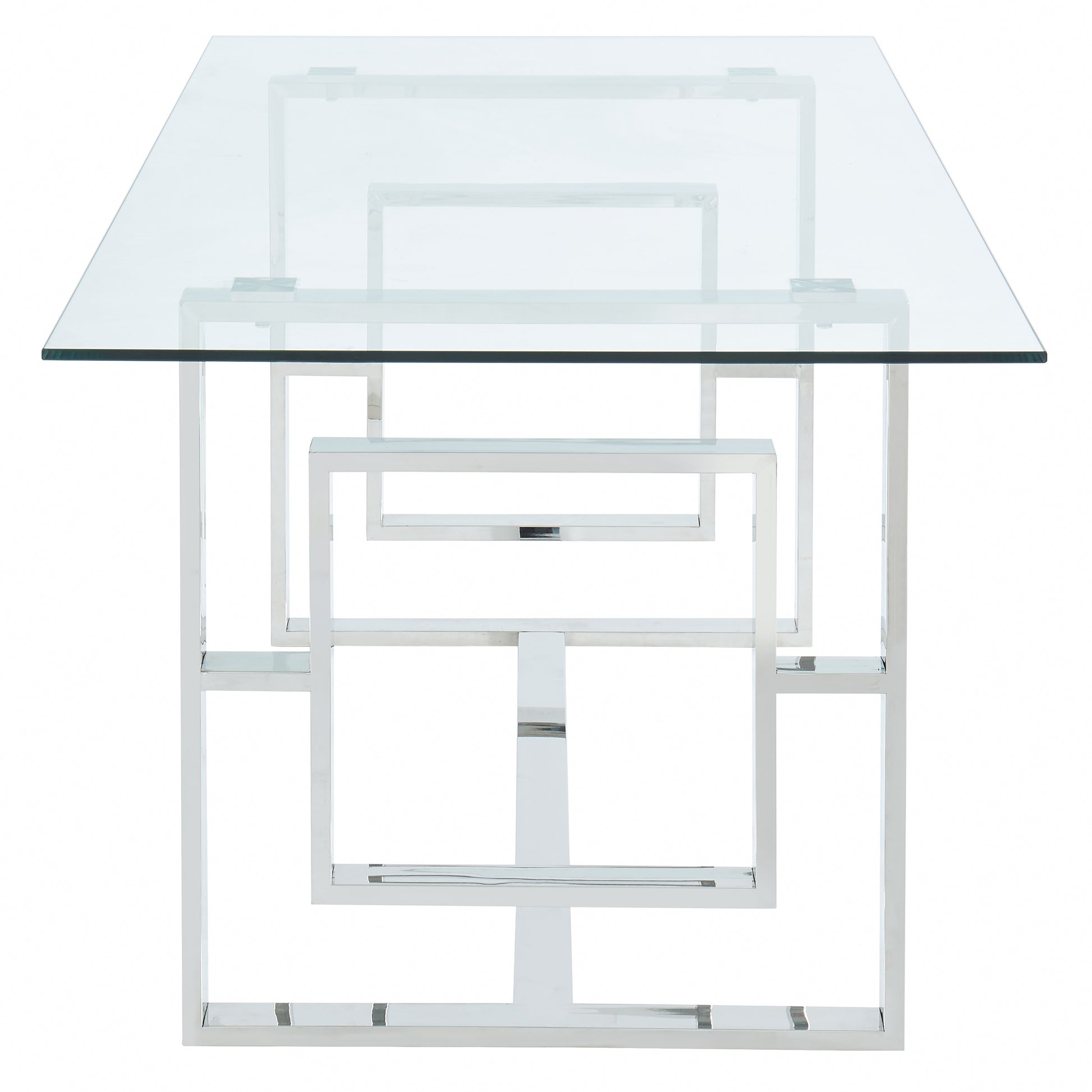 Eros Dining Table - Silver Glass Top Geometric Base-DECOROLALA