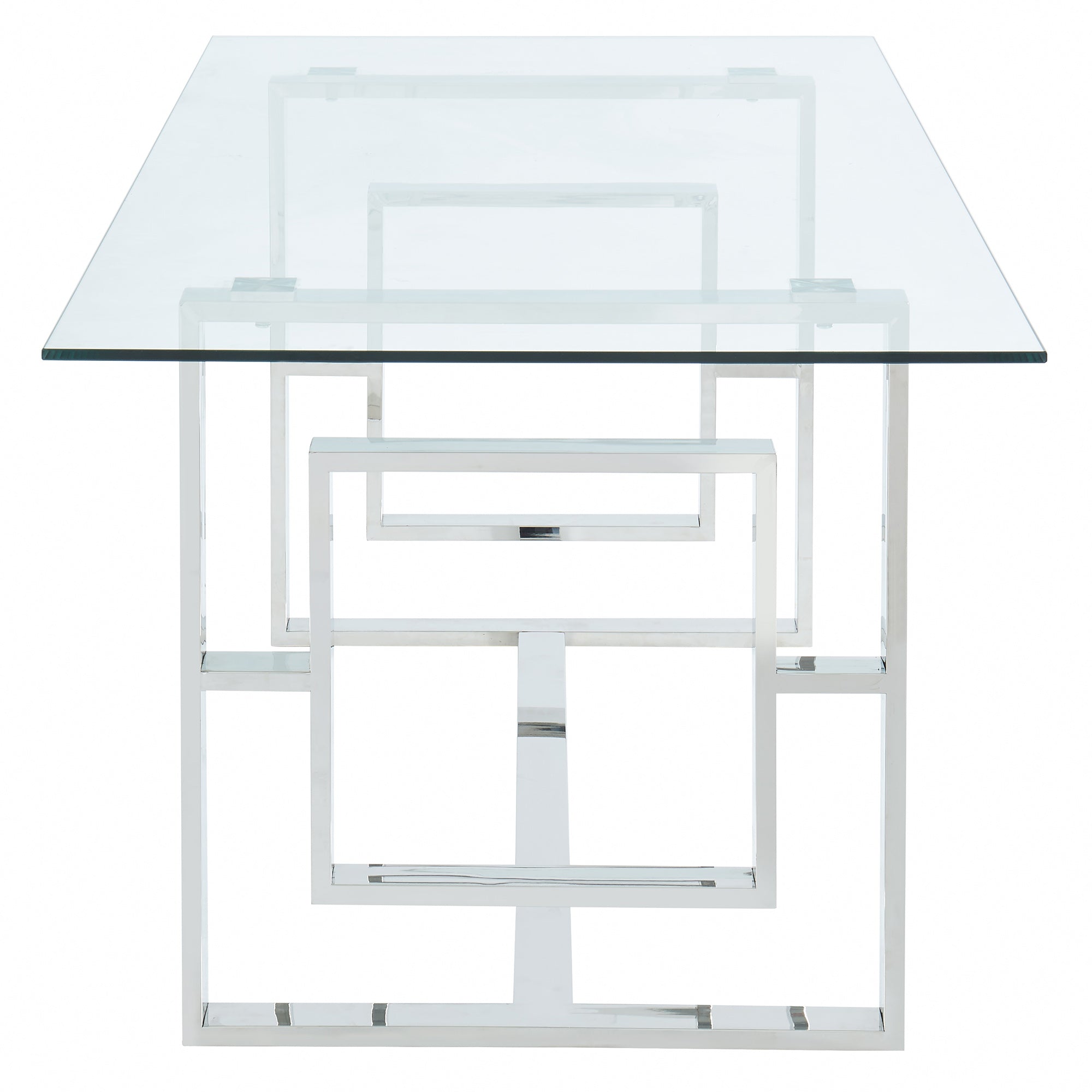 Eros Dining Table - Silver Glass Top Geometric Base-DECOROLALA