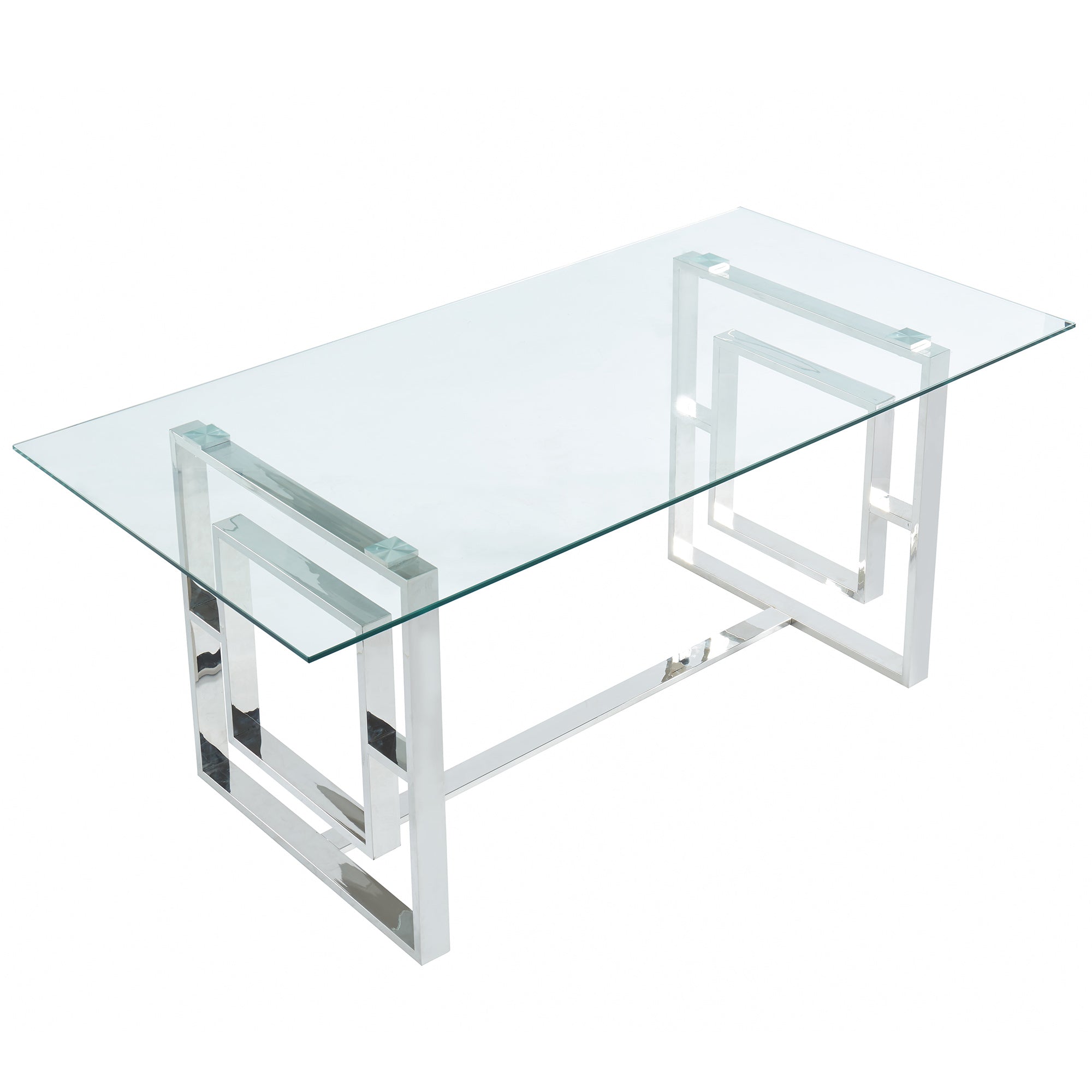 Eros Dining Table - Silver Glass Top Geometric Base-DECOROLALA