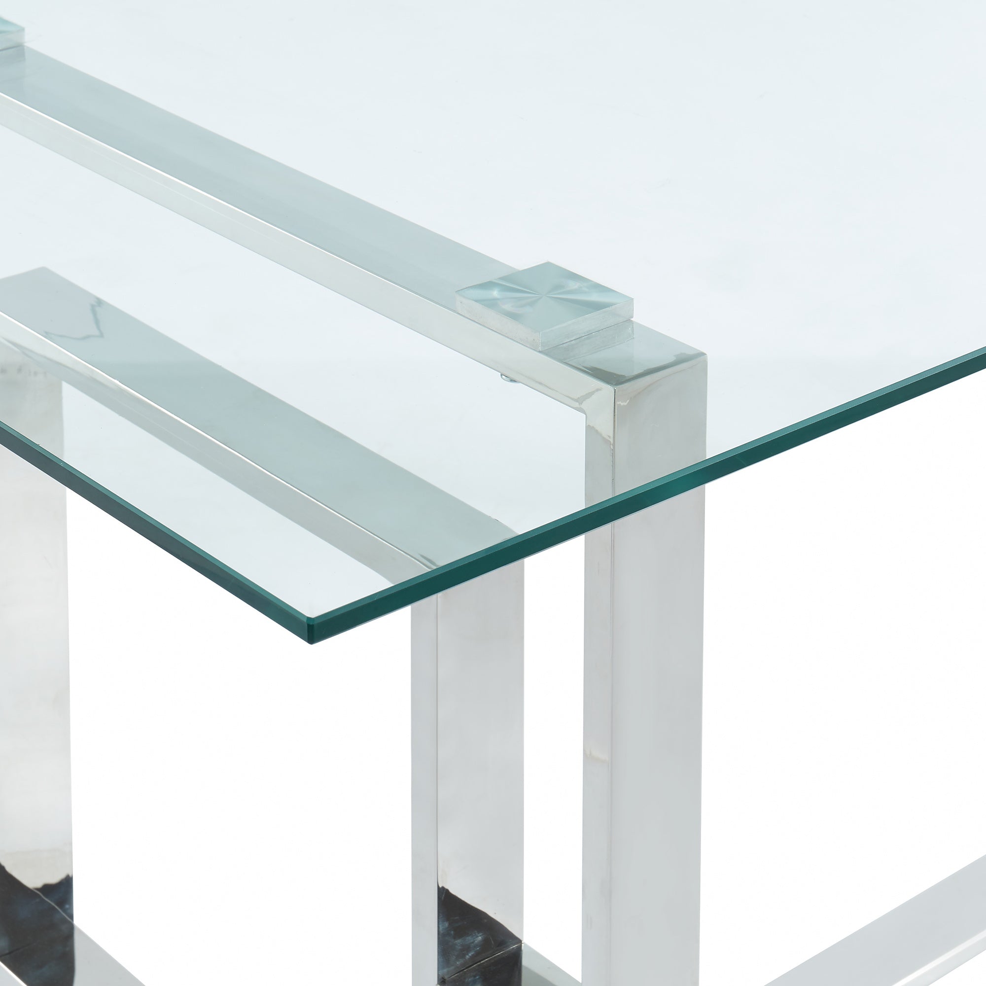 Eros Dining Table - Silver Glass Top Geometric Base-DECOROLALA
