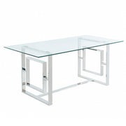Eros Dining Table - Silver Glass Top Geometric Base-DECOROLALA