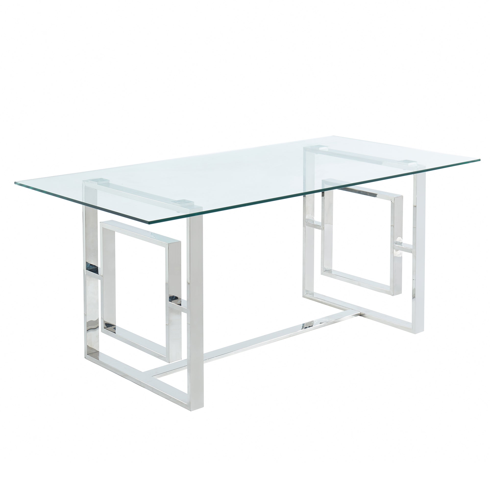 Eros Dining Table - Silver Glass Top Geometric Base-DECOROLALA
