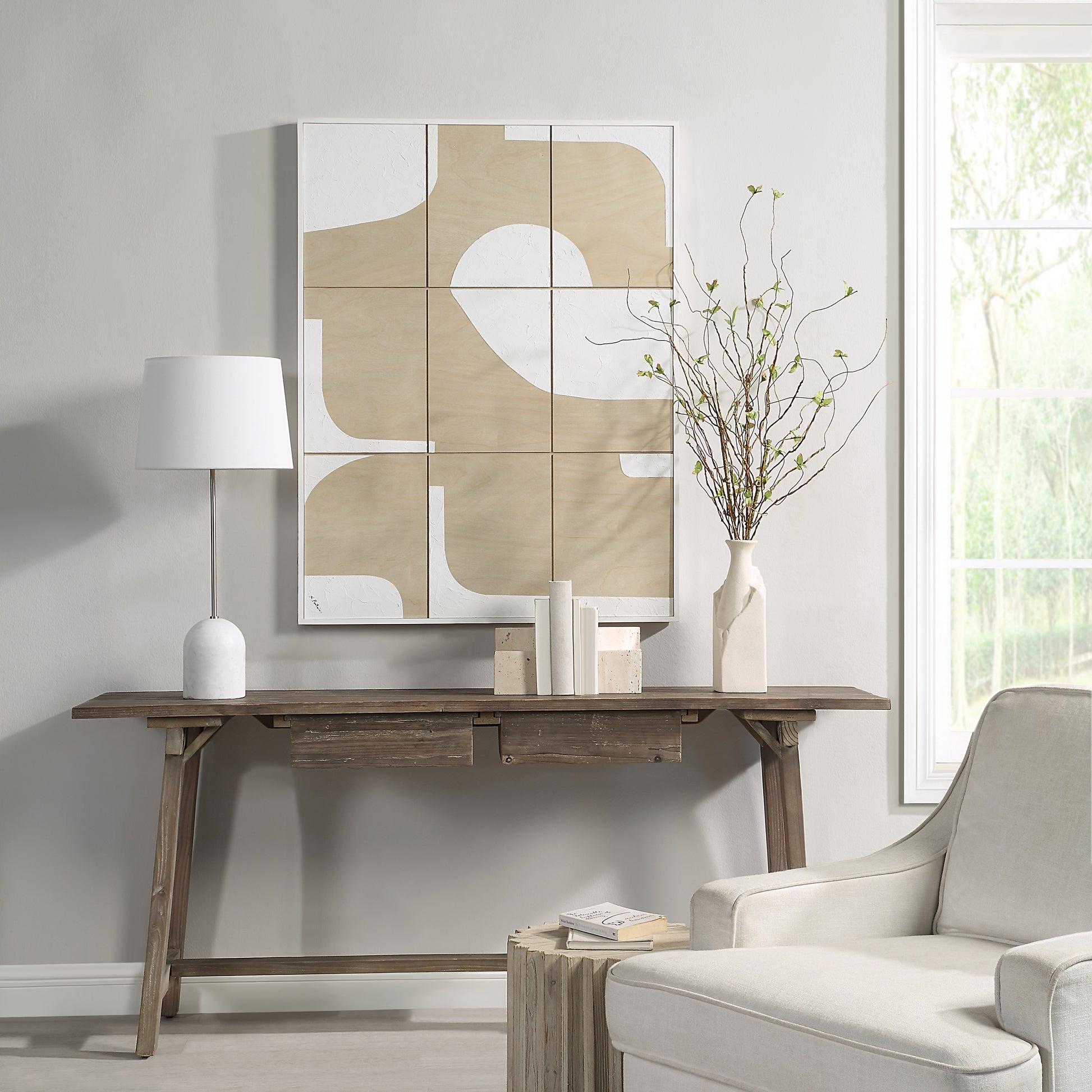 Erula 48" Wide Wall Art, Matte White-Wall Art-DECOROLALA