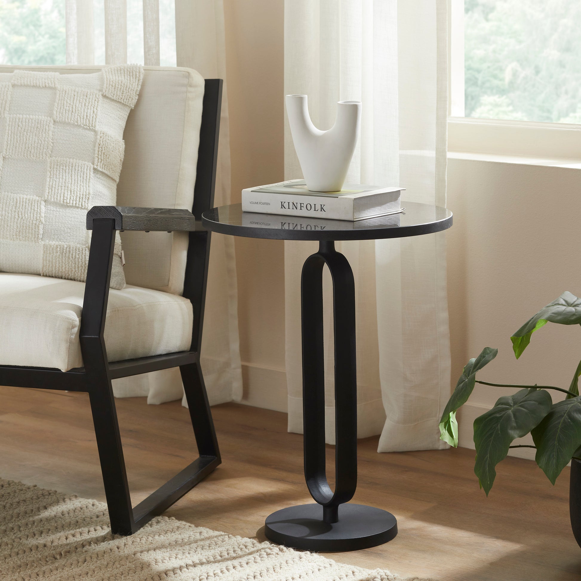 Eryx Indoor Cast Aluminum Side Table, Matte Black-End Table-DECOROLALA