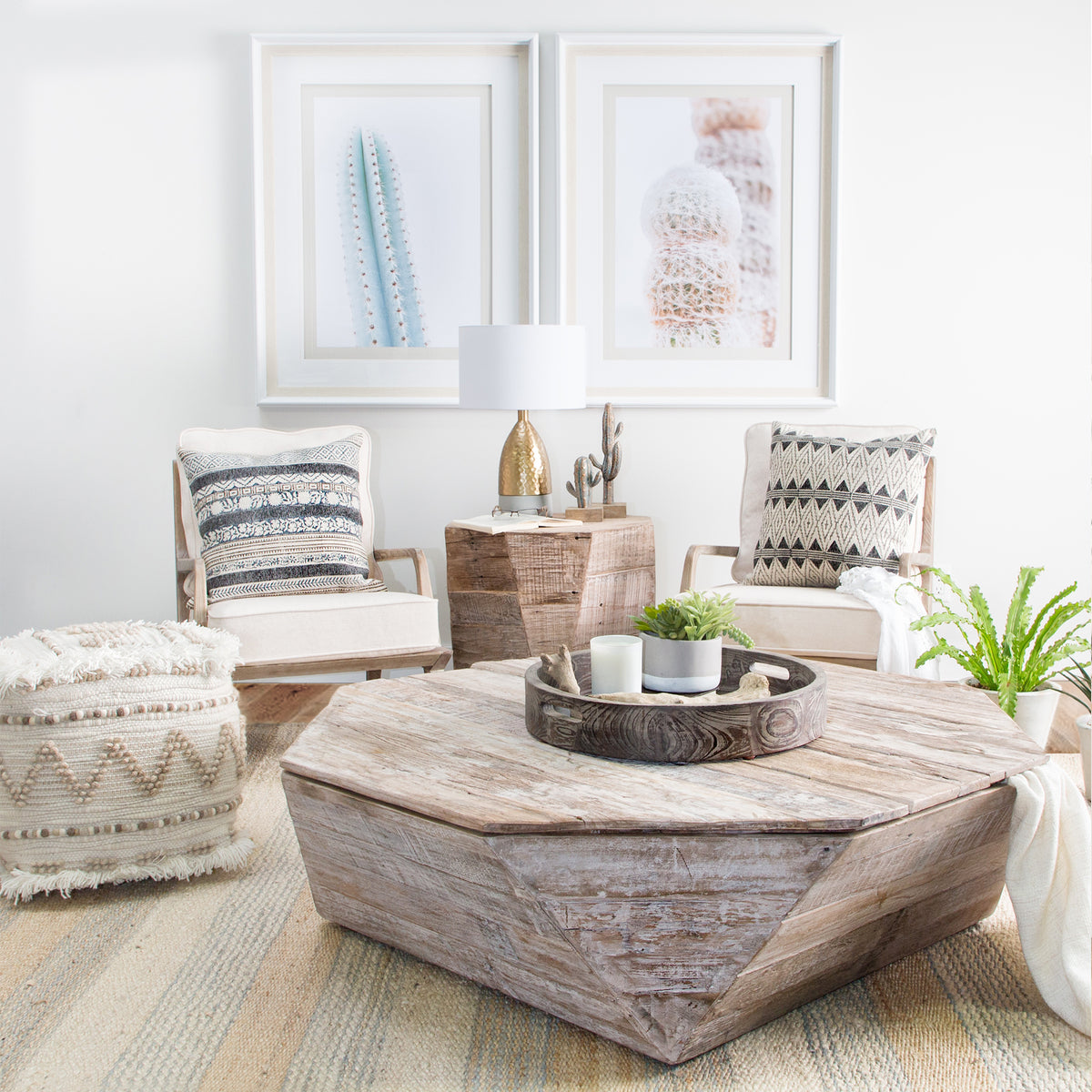 Esagono Octagonal Reclaimed Wood Side Table-Side Tables-DECOROLALA