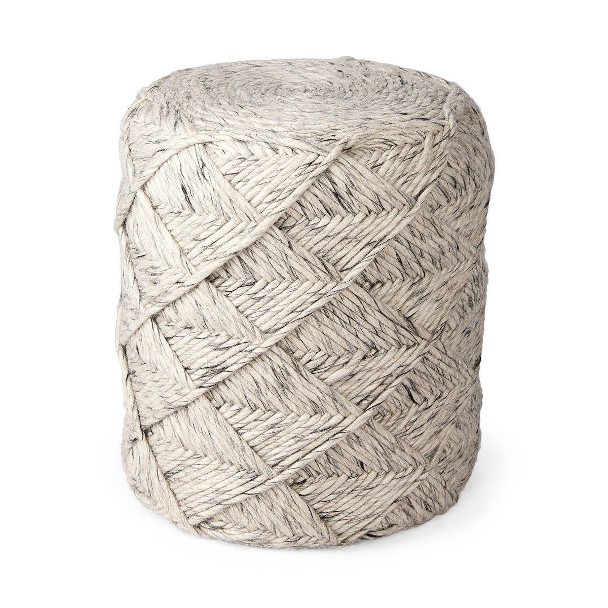 Esfera 17.7L x 15.7W x 15.7H Beige Chevron Woven Round Pouf-Poufs-DECOROLALA