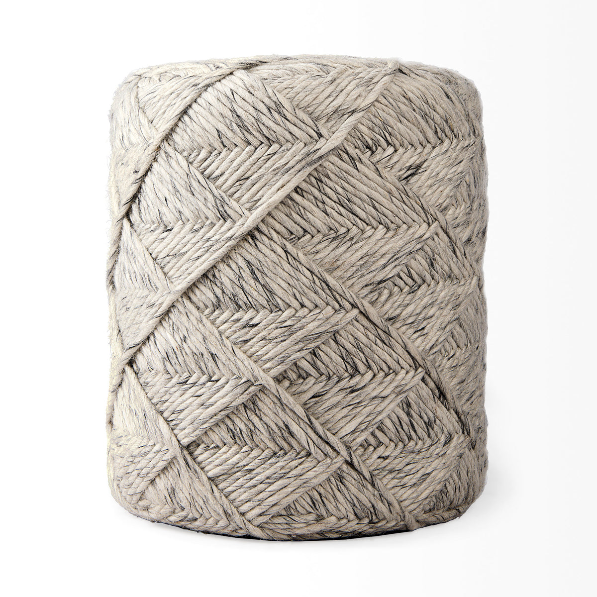 Esfera 17.7L x 15.7W x 15.7H Beige Chevron Woven Round Pouf-Poufs-DECOROLALA